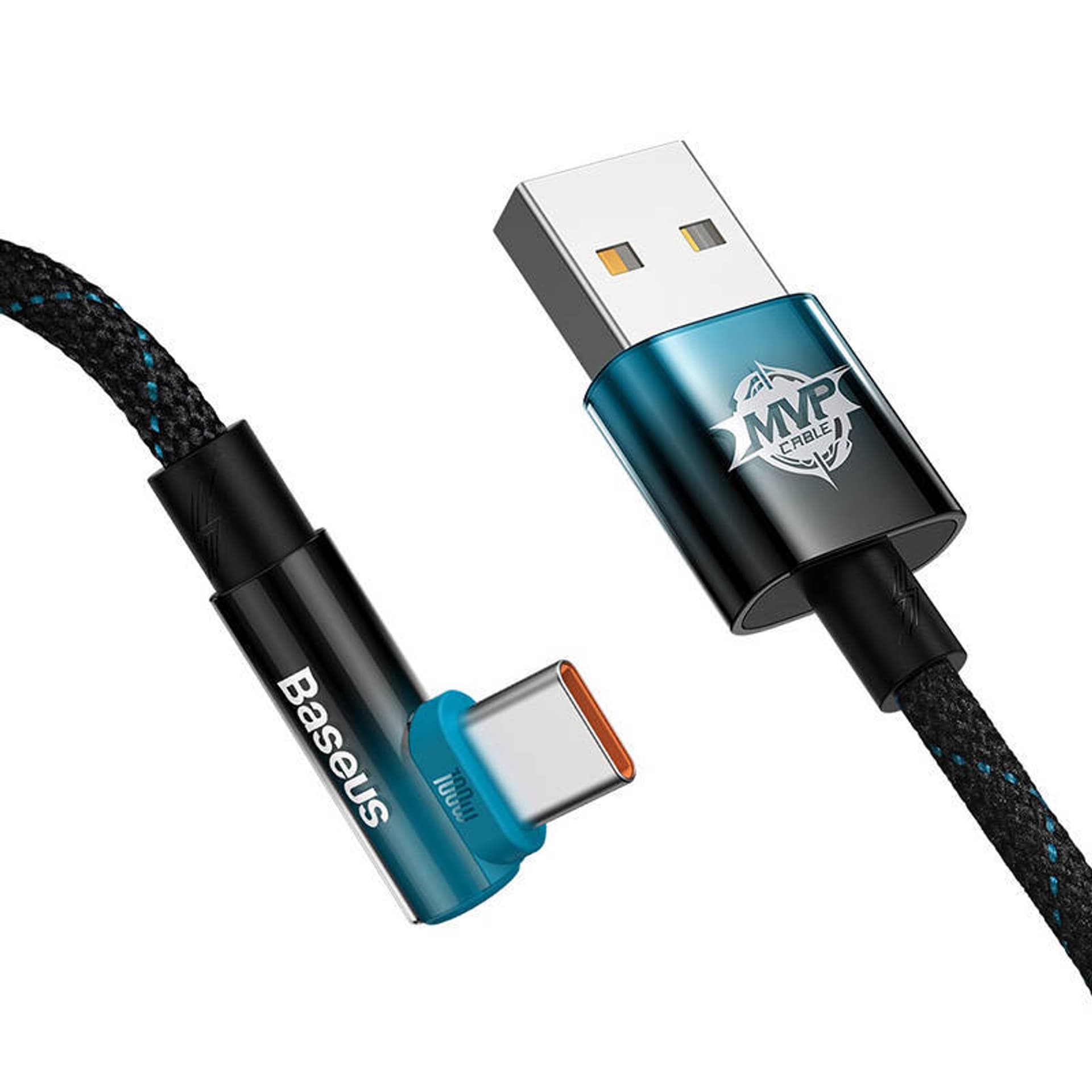 

Kabel USB do USB-C kątowy Baseus Elbow 1m 100W (czarno-niebieski)