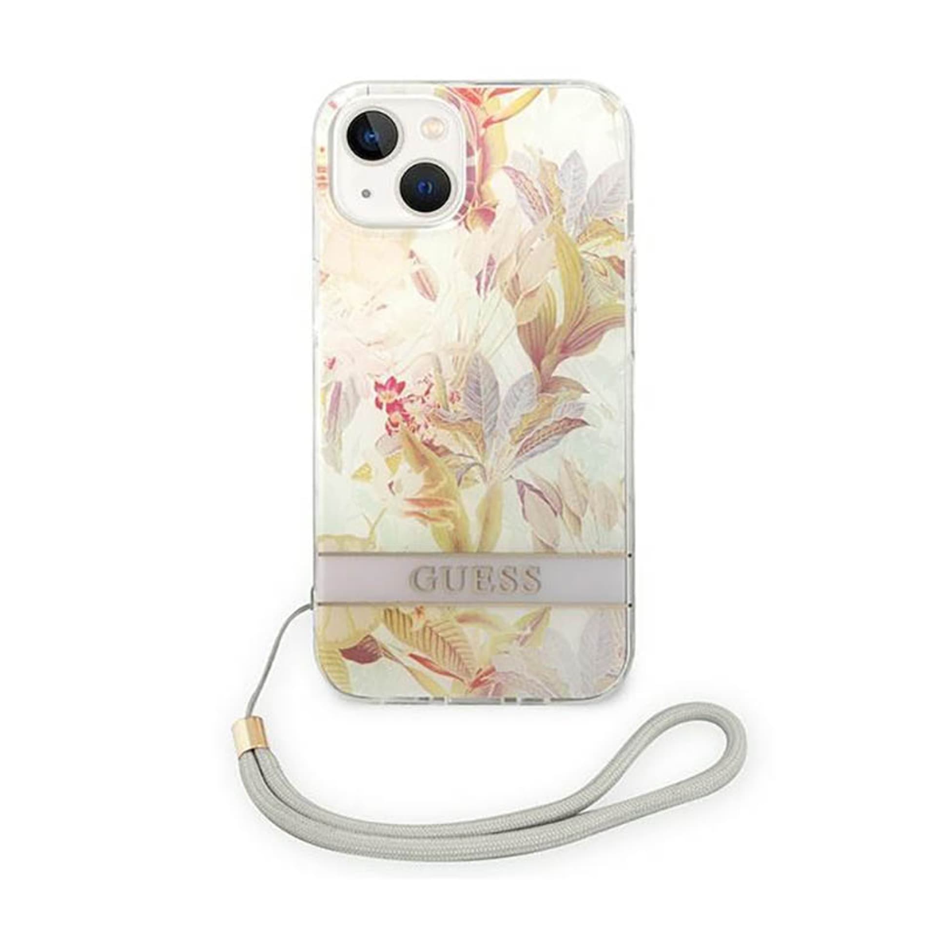 

Guess Flower Cord - Etui ze smyczką iPhone 14 (fioletowy)