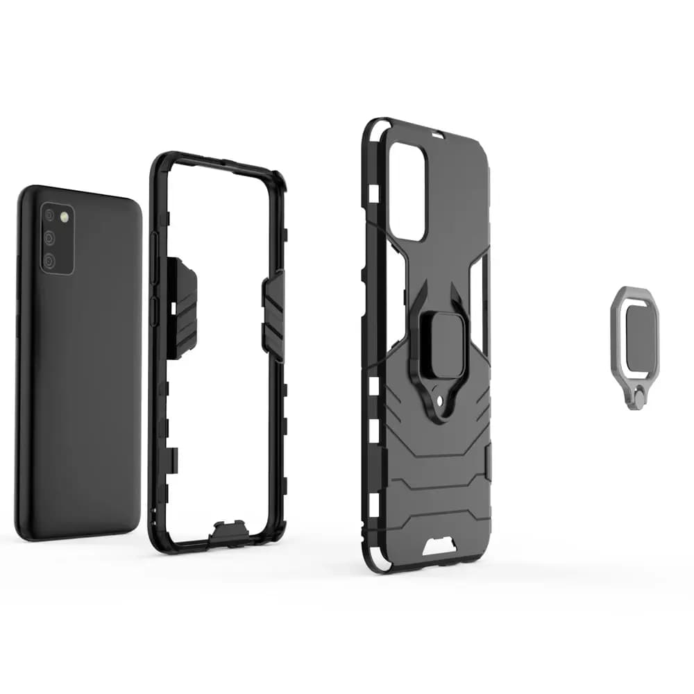 

Ring Armor pancerne hybrydowe etui pokrowiec + magnetyczny uchwyt Samsung Galaxy A03s (166,5) czarny, 166.5) czarn