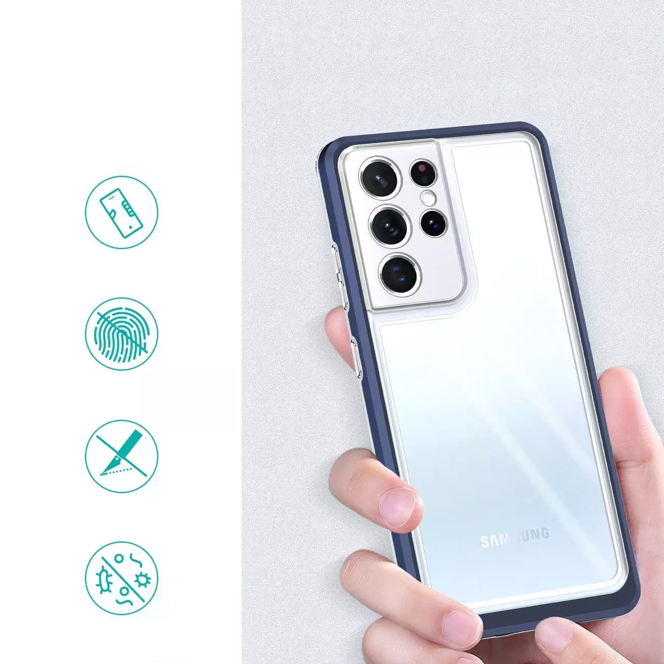 

Clear 3in1 etui do Samsung Galaxy S22 Ultra żelowy pokrowiec z ramką niebieski