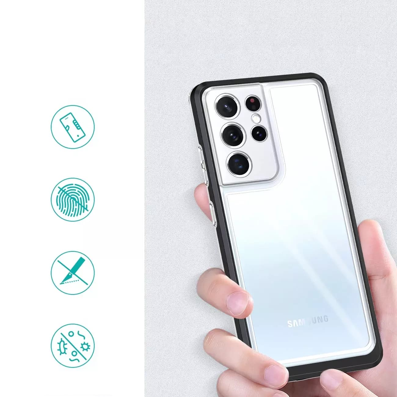 

Clear 3in1 etui do Samsung Galaxy S21 Ultra 5G żelowy pokrowiec z ramką czarny