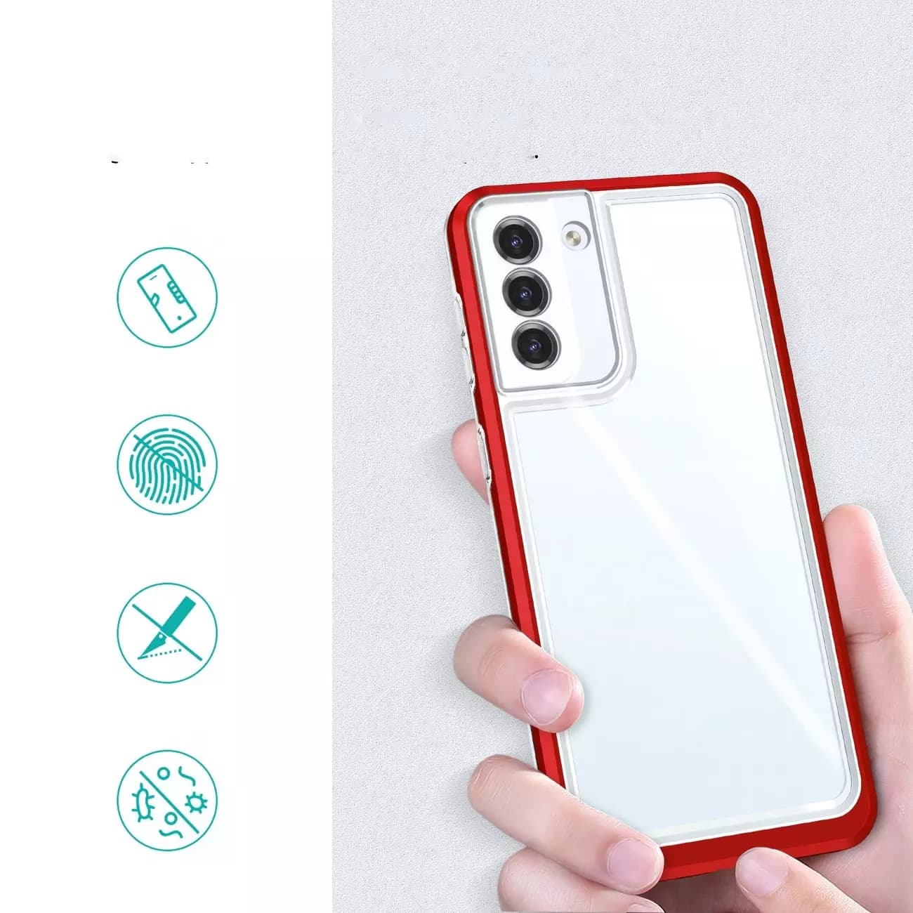 

Clear 3in1 etui do Samsung Galaxy S21 FE żelowy pokrowiec z ramką czerwony