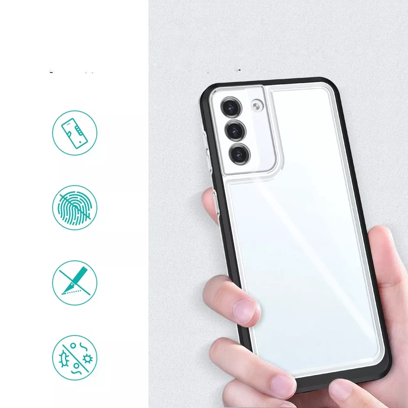 

Clear 3in1 etui do Samsung Galaxy S21+ 5G (S21 Plus 5G) żelowy pokrowiec z ramką czarny, S21 plus 5g) żelowy pokrowiec z ramką czarn