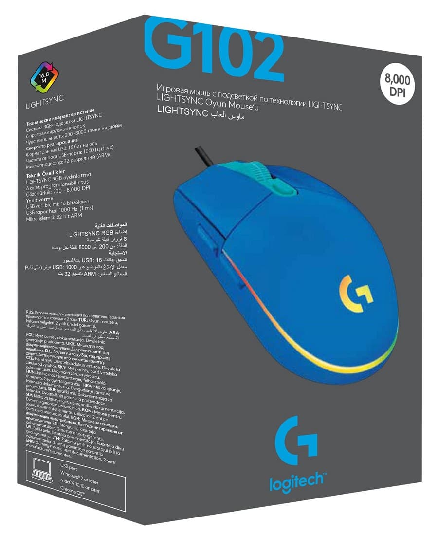 

Mysz Przewodowa LOGITECH G102 Lightsync Niebieski 910-005801