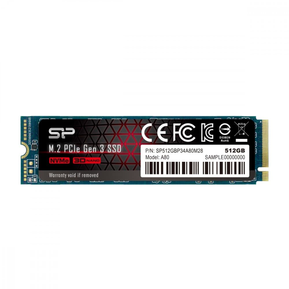 

Silicon Power SSD P34A80 512 GB, SSD interface PCIe Gen3x4, Write speed 3000 MB/s, Read speed 3400 MB/s