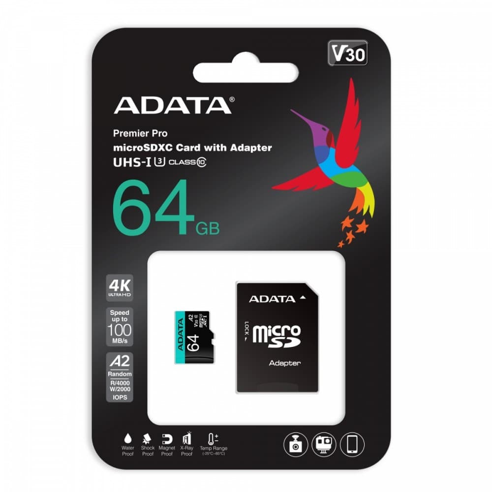 

ADATA microSD PremierPro 64GB UHS1 U3 V30 A2+adapter