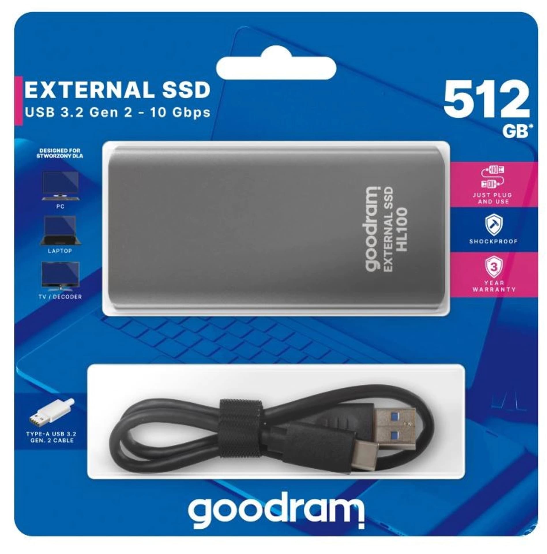 

Dysk SSD Goodram HL100 512 GB USB 3.2 (1LL)