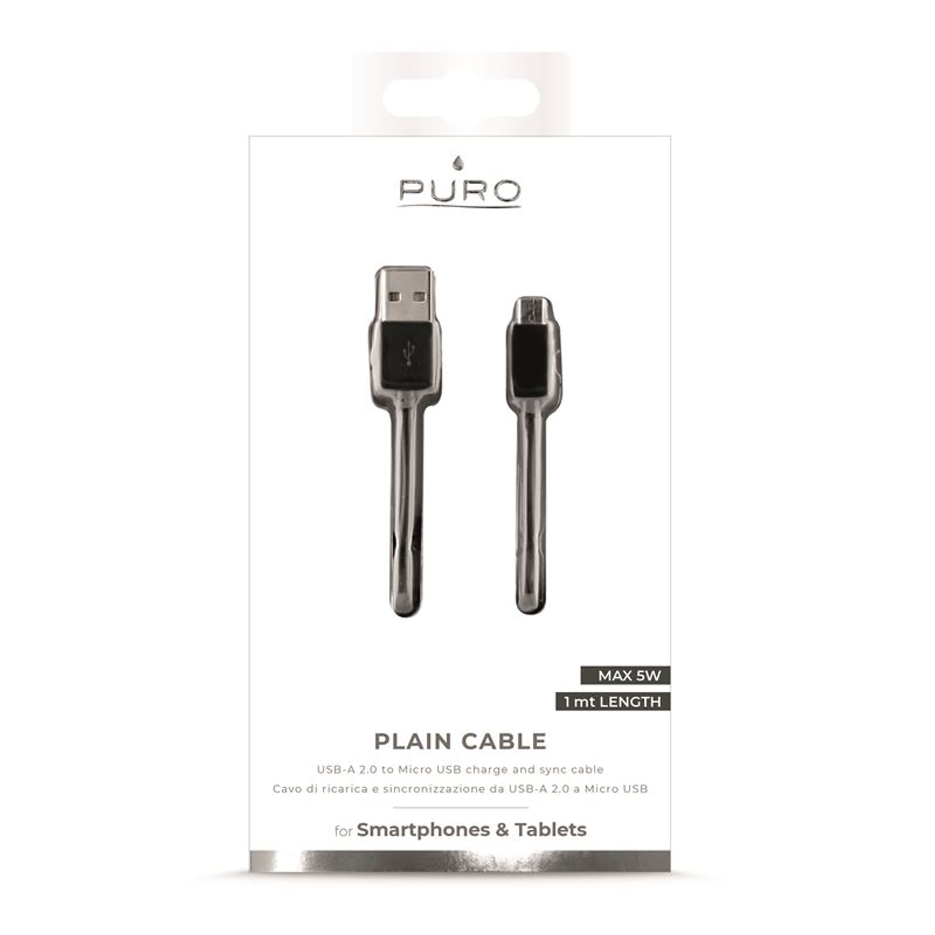 

PURO Plain Cable – Kabel połączeniowy USB na Micro USB, 1A, 1 m (czarny)