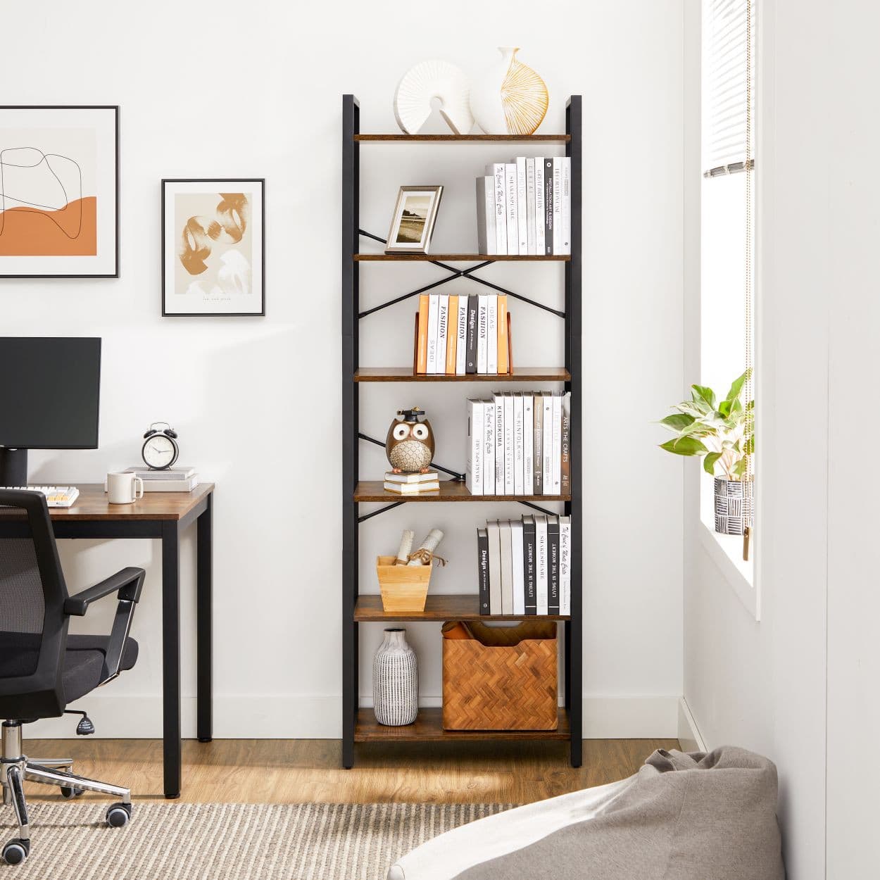 

Regał 6 poziomów witryna na książki LOFT 186 cm