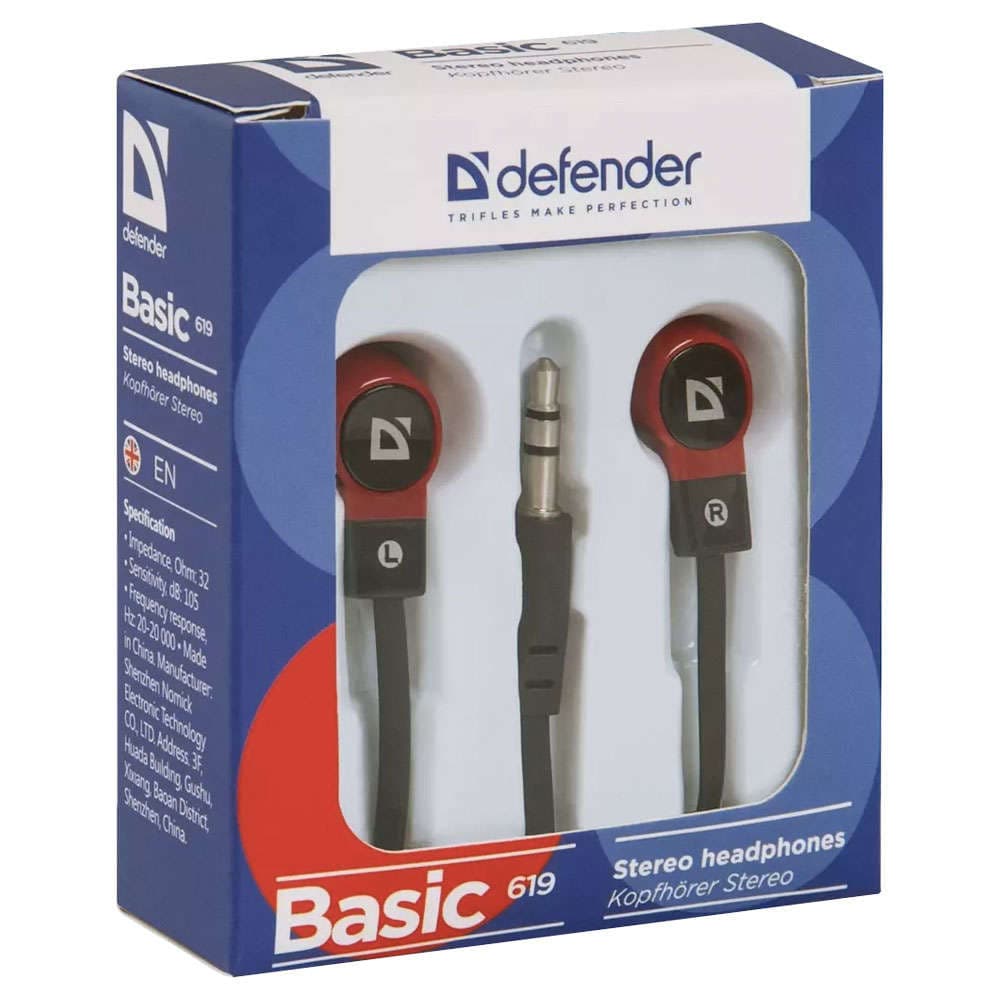 

Słuchawki przewodowe dokanałowe Defender Basic 619 mini Jack 3.5mm Czarno-czerwone