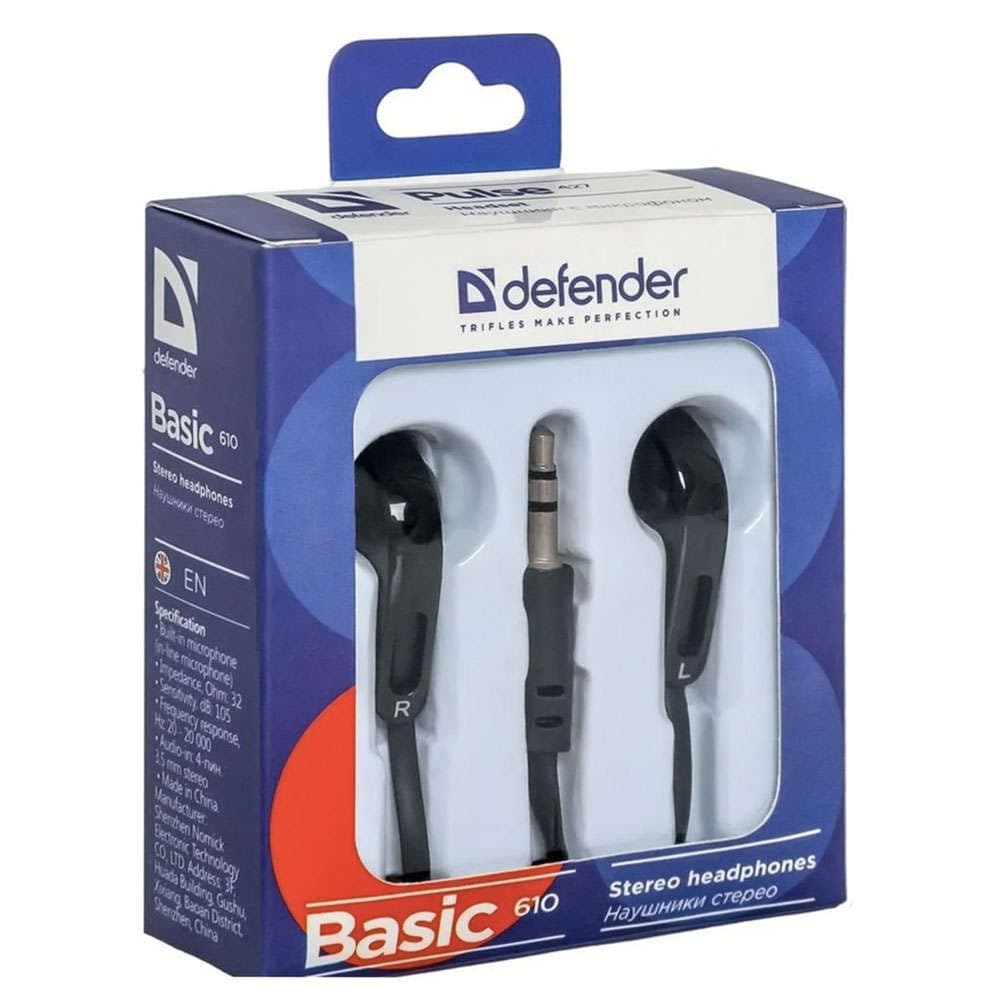 

Słuchawki przewodowe dokanałowe Defender Basic 610 mini Jack 3.5mm Czarne