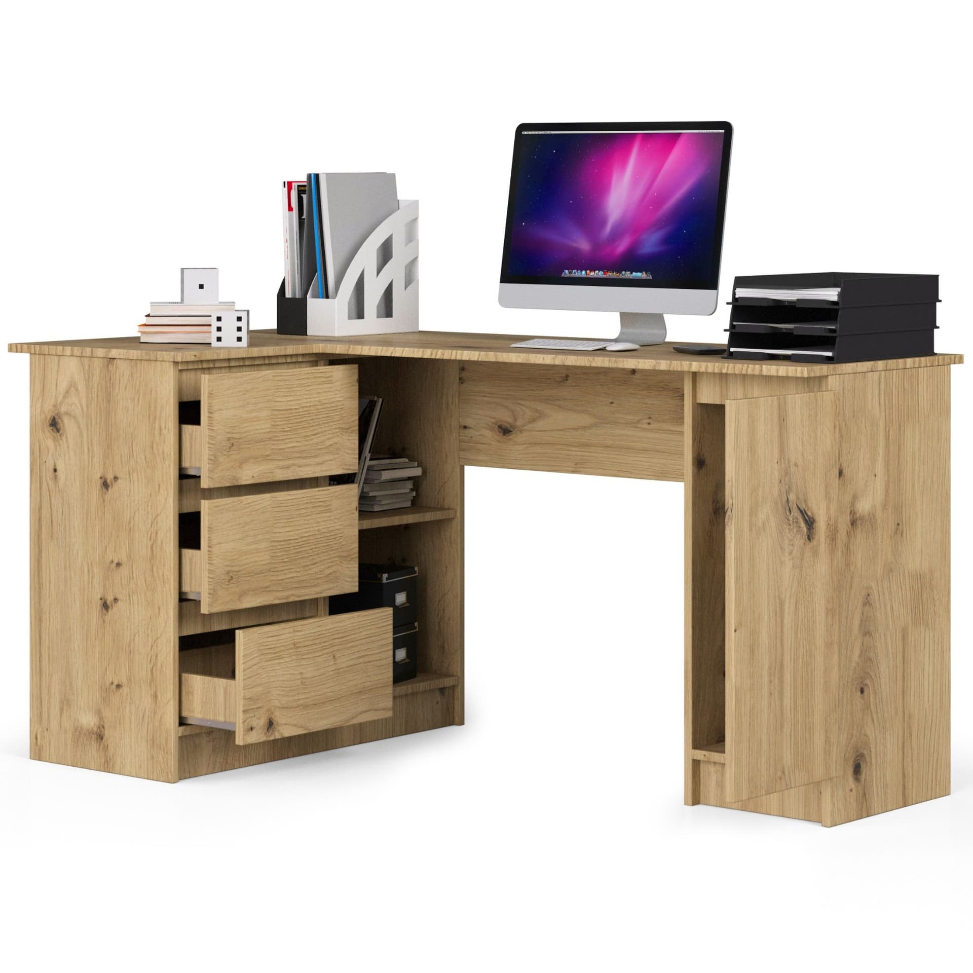 

Biurko narożne B20 155 cm lewe - dąb artisan - 3 szuflady