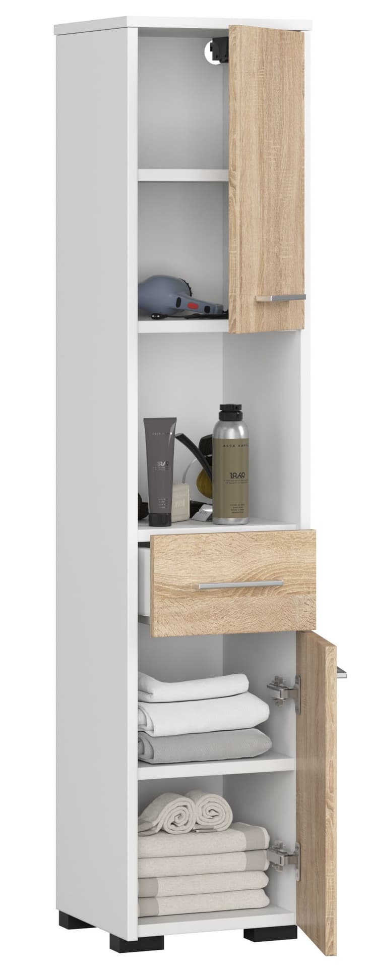 

REGAŁ ŁAZIENKA FIN SŁUPEK 30 2D 1SZ 1W 140cm BIAŁY / SONOMA
