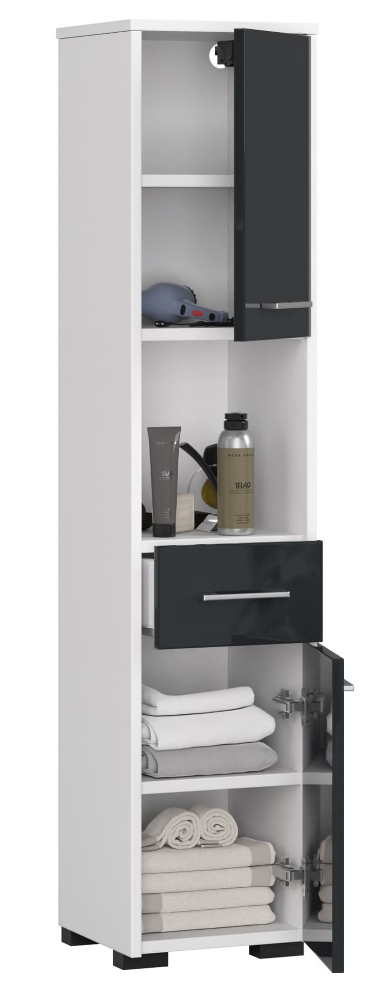 

REGAŁ ŁAZIENKA FIN SŁUPEK 30 2D 1SZ 1W 140cm GRAFIT POŁYSK