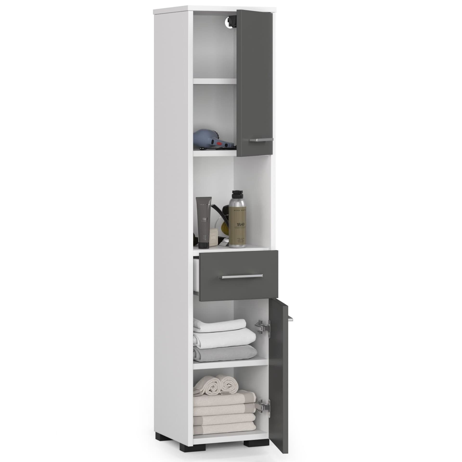 

REGAŁ ŁAZIENKA FIN SŁUPEK 30 2D 1SZ 1W 140cm BIAŁY / SZARY