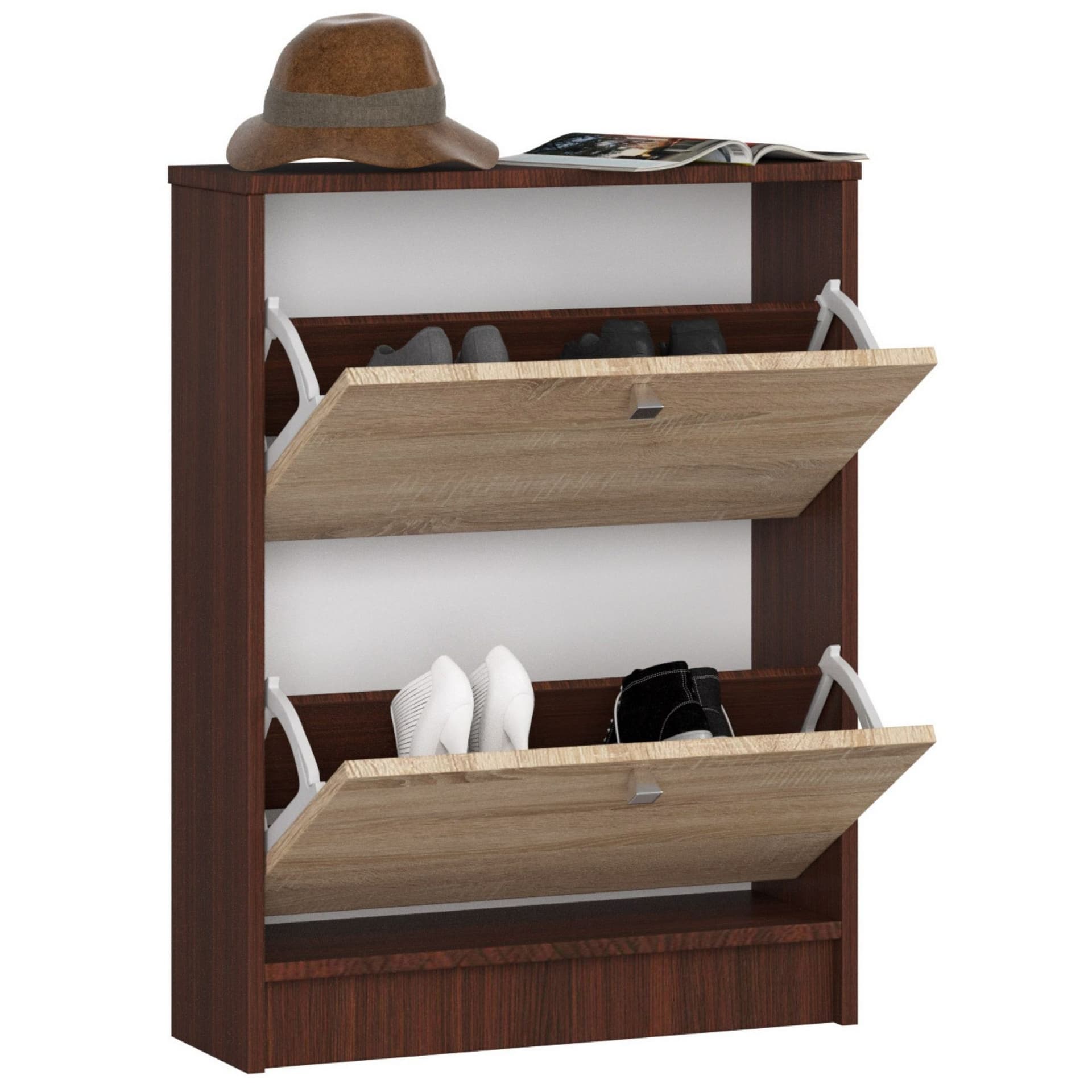 

Szafka na buty 2 uchylne drzwiczki 60 cm - wenge-dąb sonoma