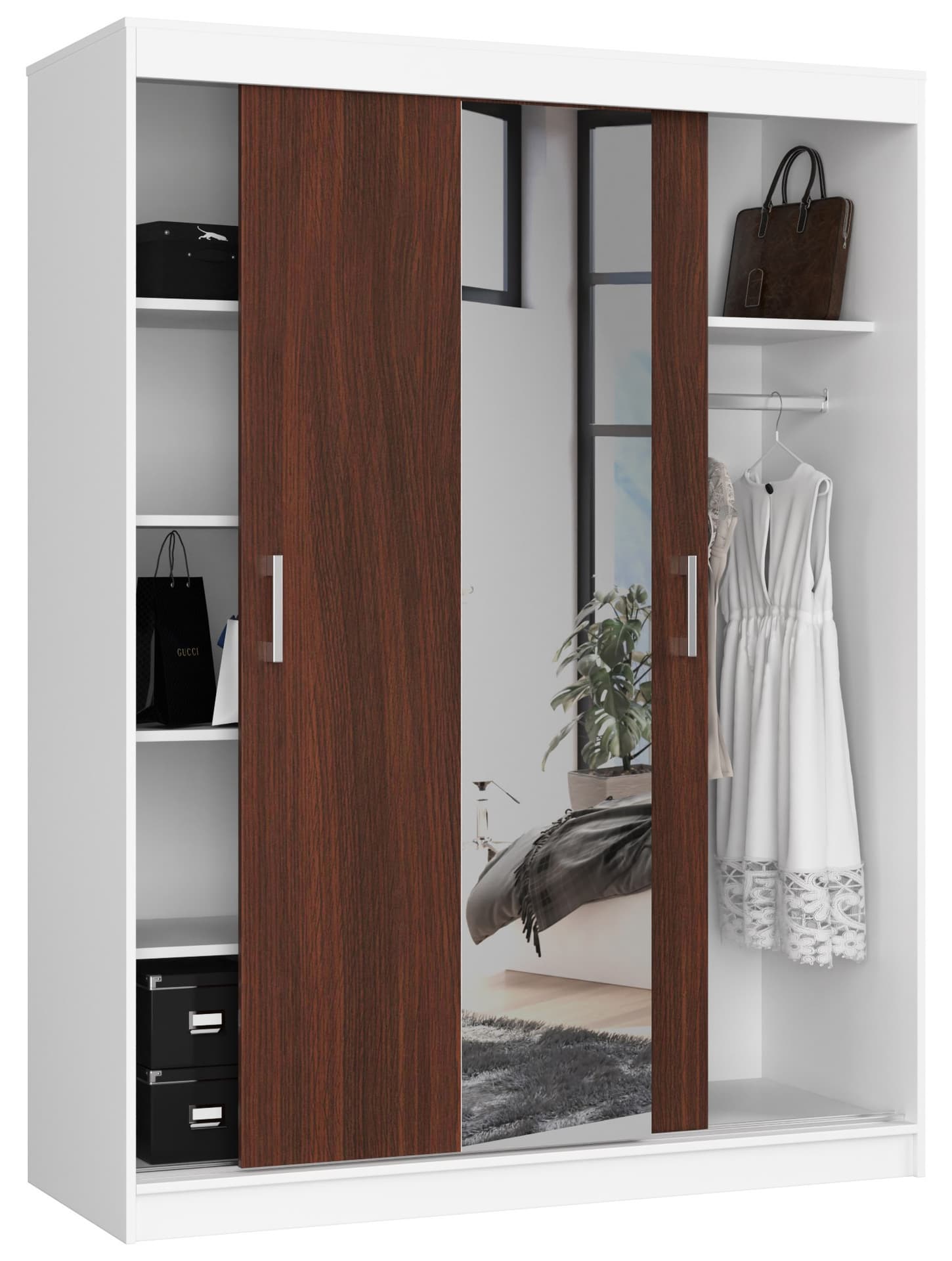 

SZAFA PRZESUWNA 150cm CLP BIAŁA / WENGE