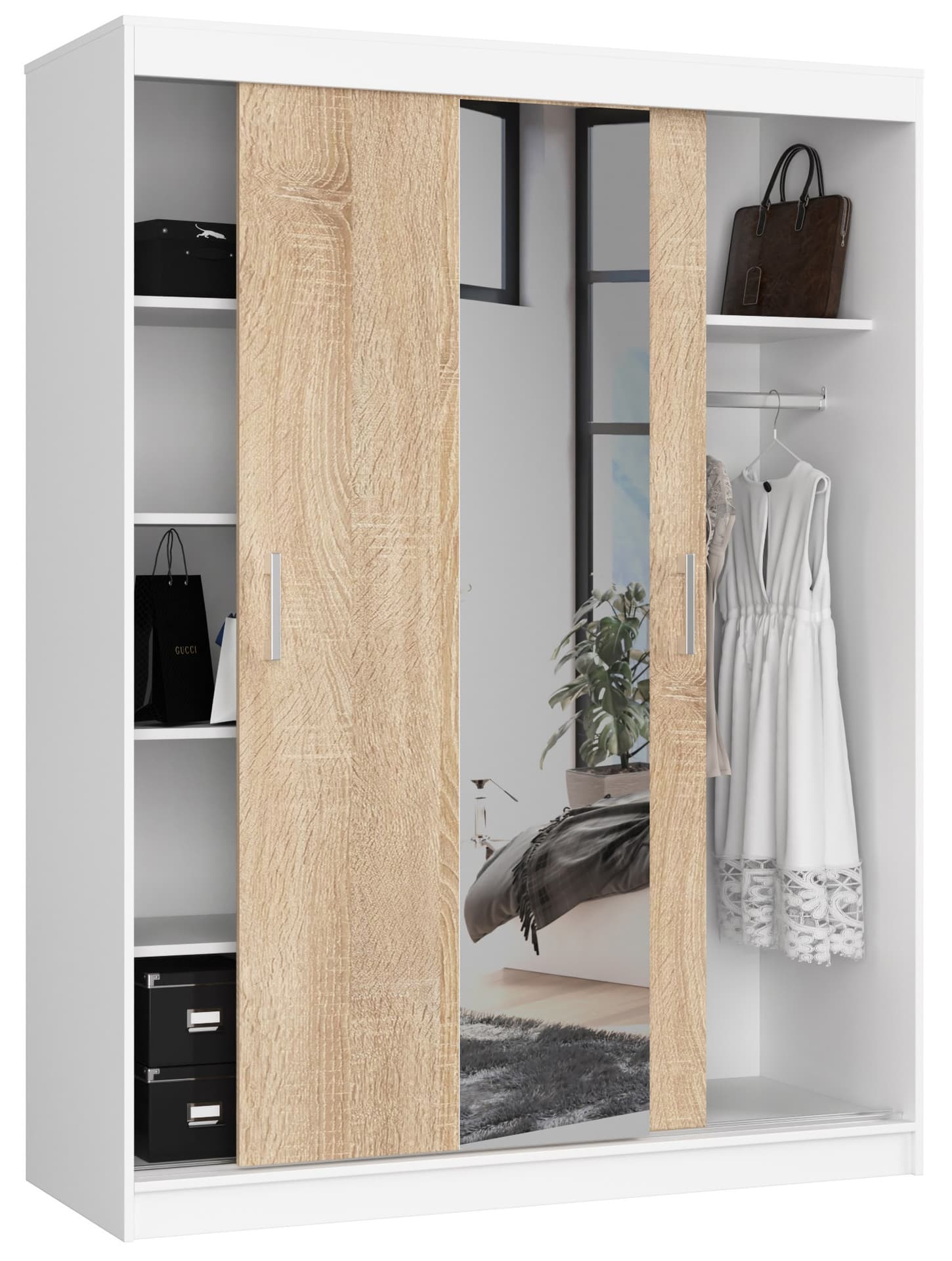 

SZAFA PRZESUWNA 150cm CLP BIAŁA / SONOMA