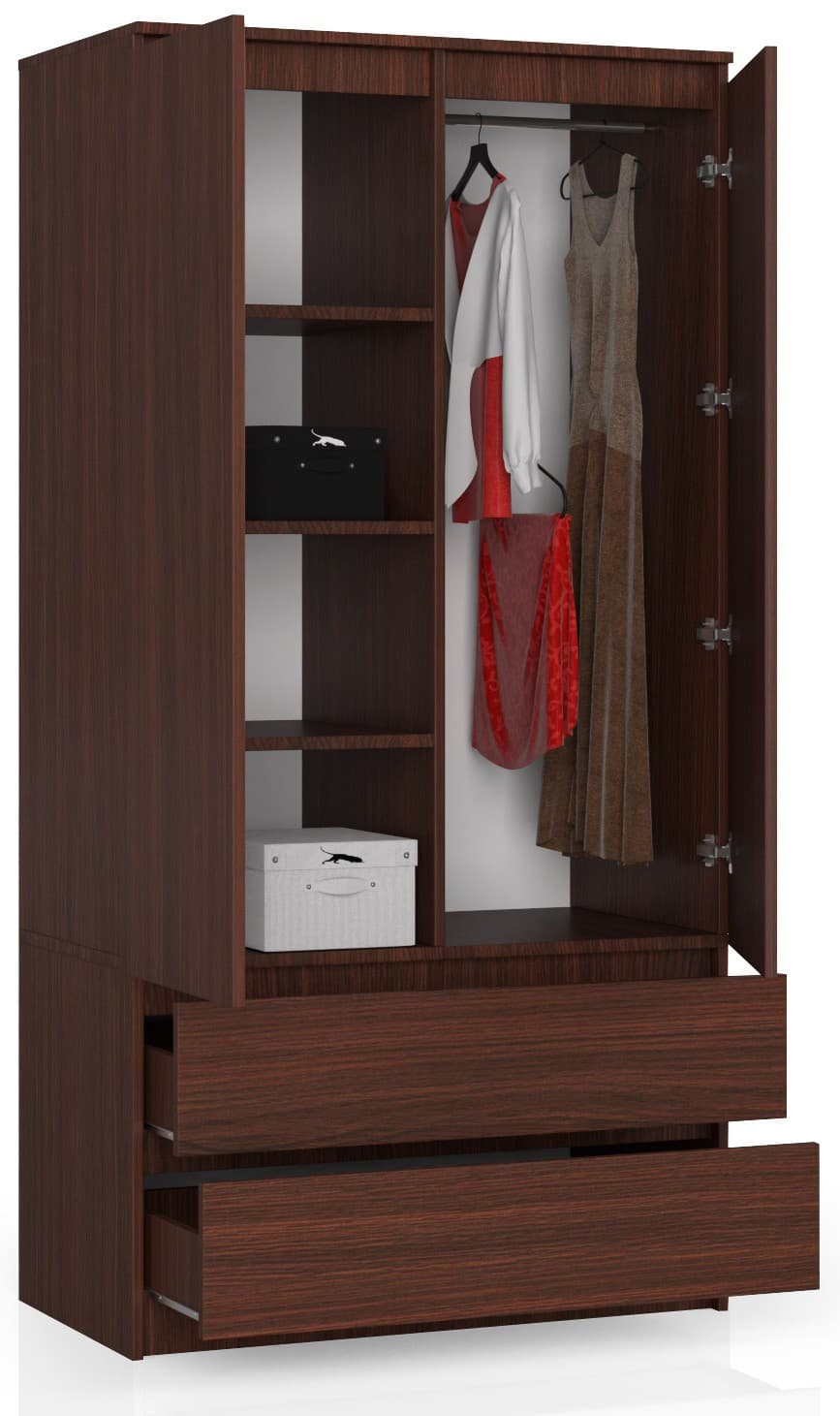 

SZAFA S 90 cm 2 DRZWI 2 SZUFLADY WENGE