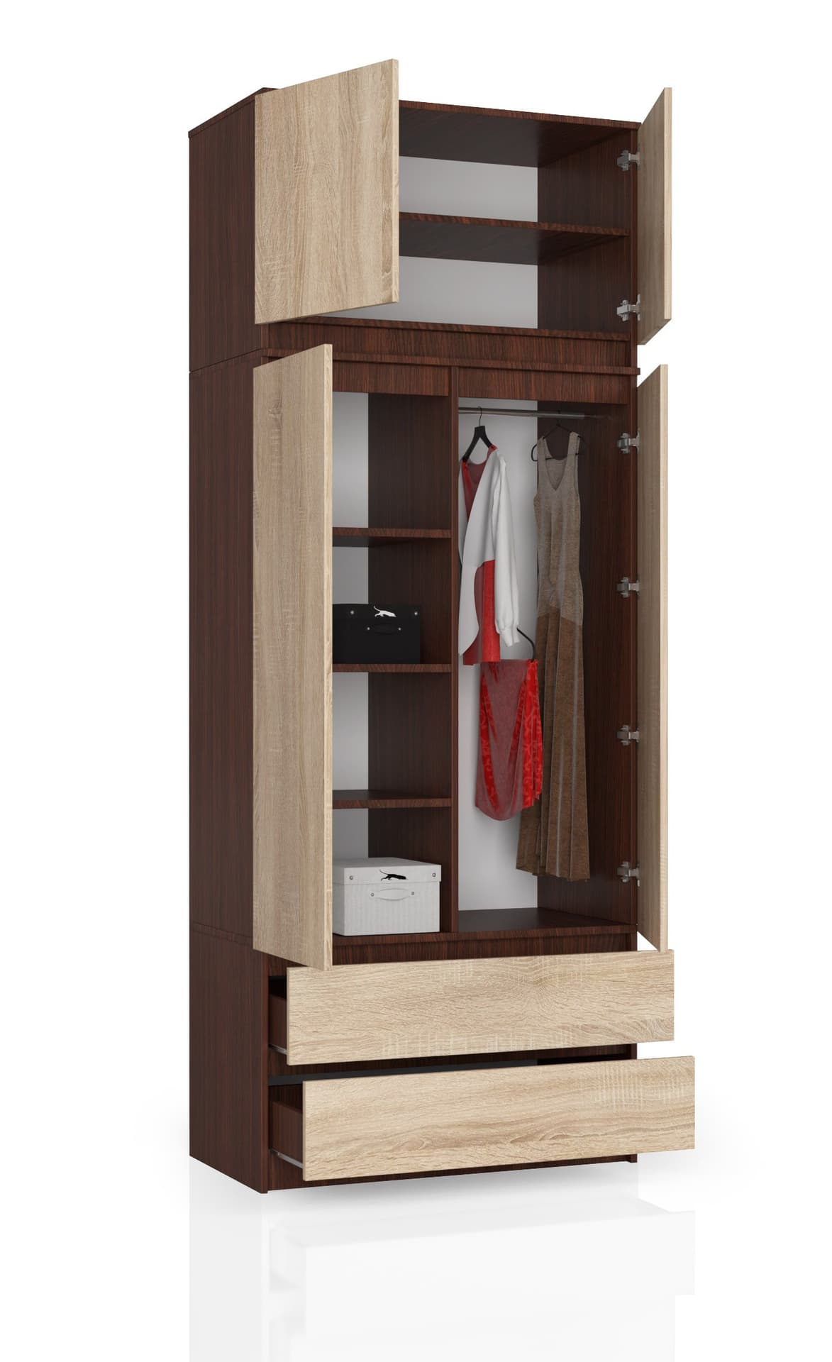 

SZAFA Z NADSTAWKĄ S 90 cm 2 DRZWI 2 SZUFLADY WENGE / SONOMA
