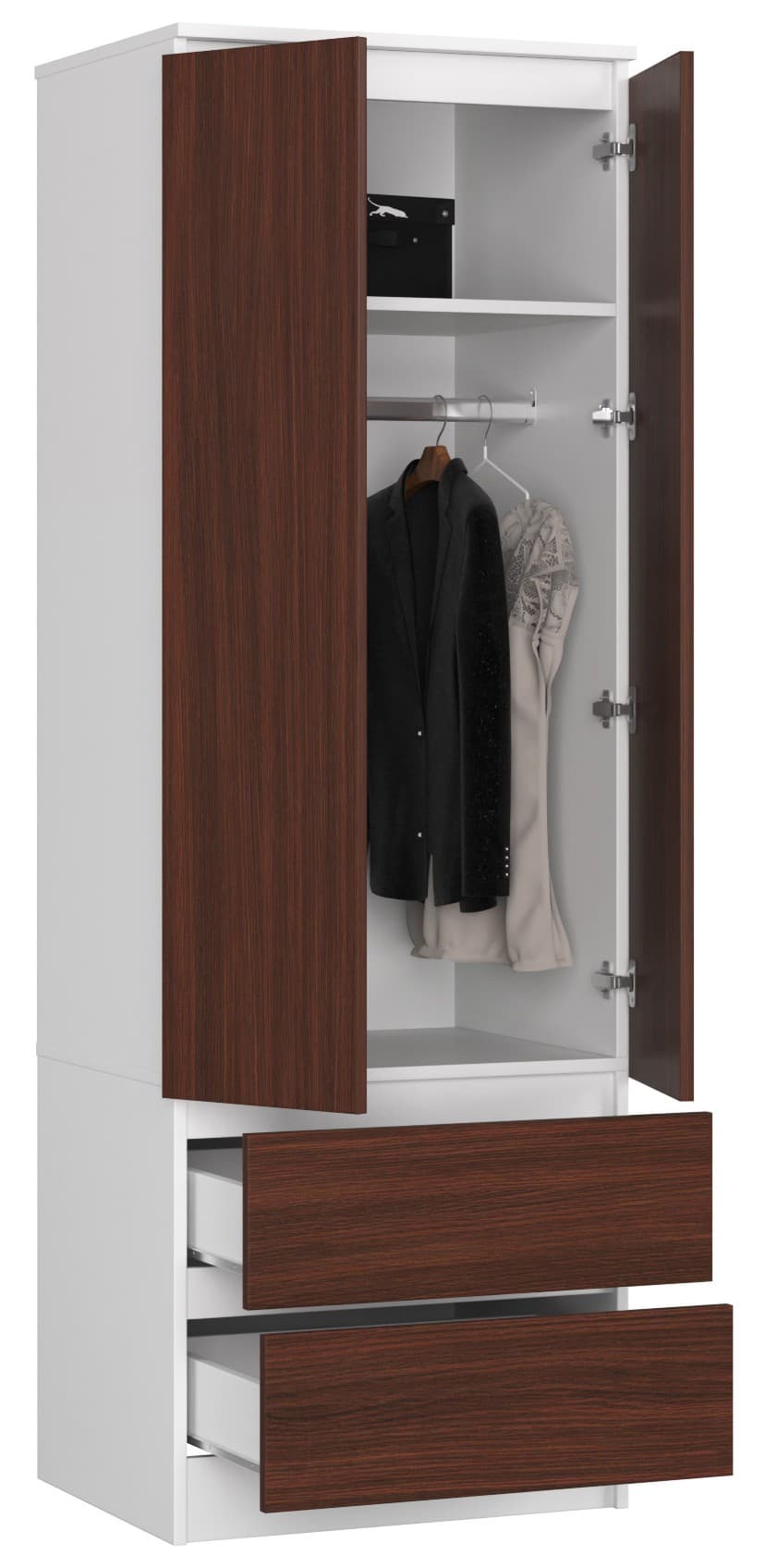 

SZAFA STAR S 60 cm 2 DRZWI 2 SZUFLADY BIAŁA / WENGE