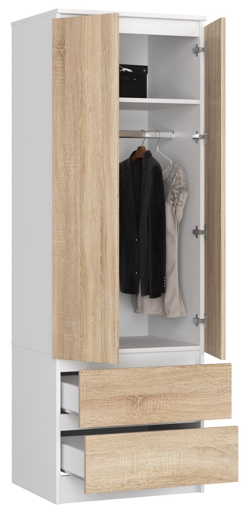 

SZAFA STAR S 60 cm 2 DRZWI 2 SZUFLADY BIAŁA / SONOMA