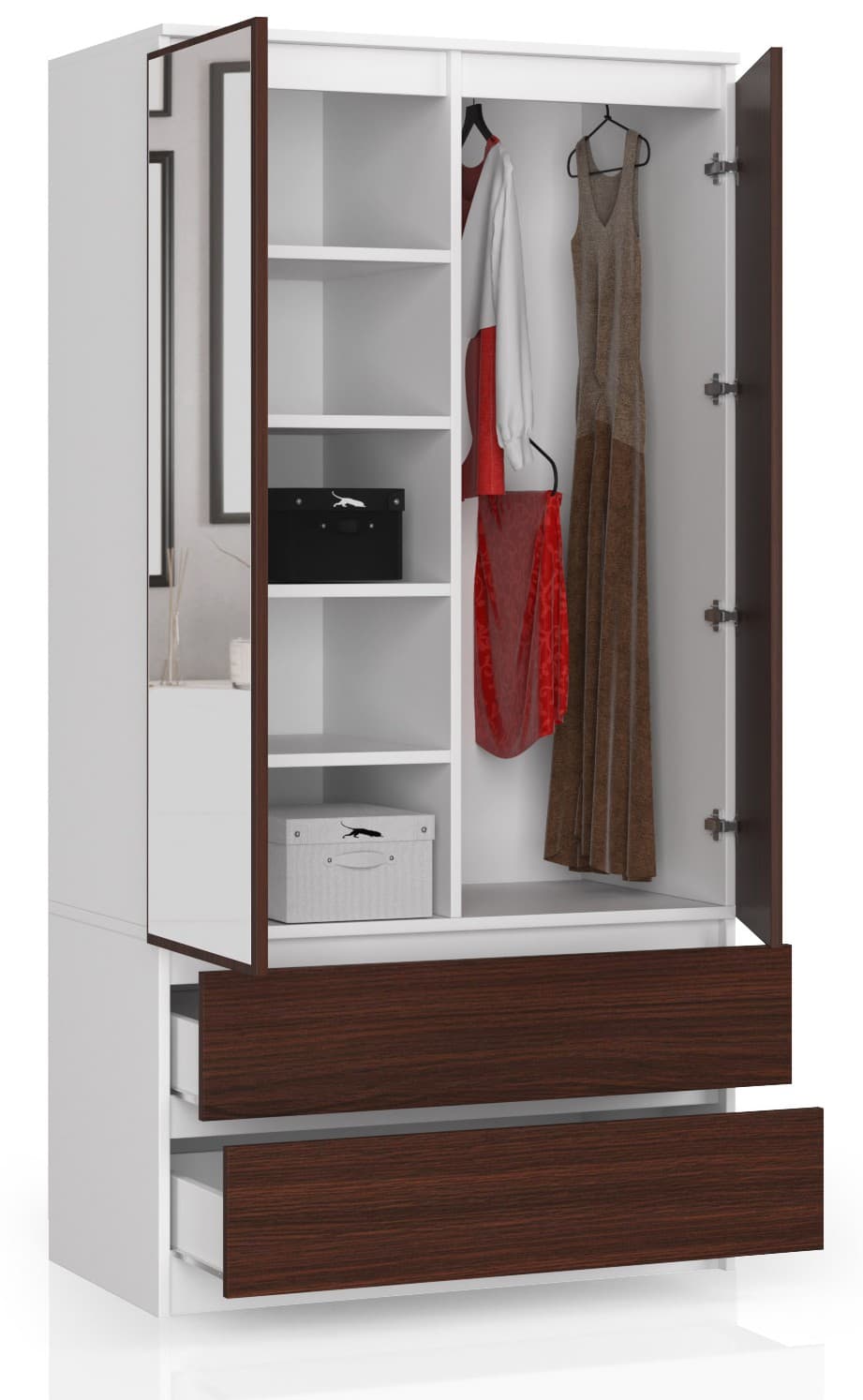 

SZAFA S90 2D 2SZ 2 LUSTRO CLP BIAŁY / WENGE