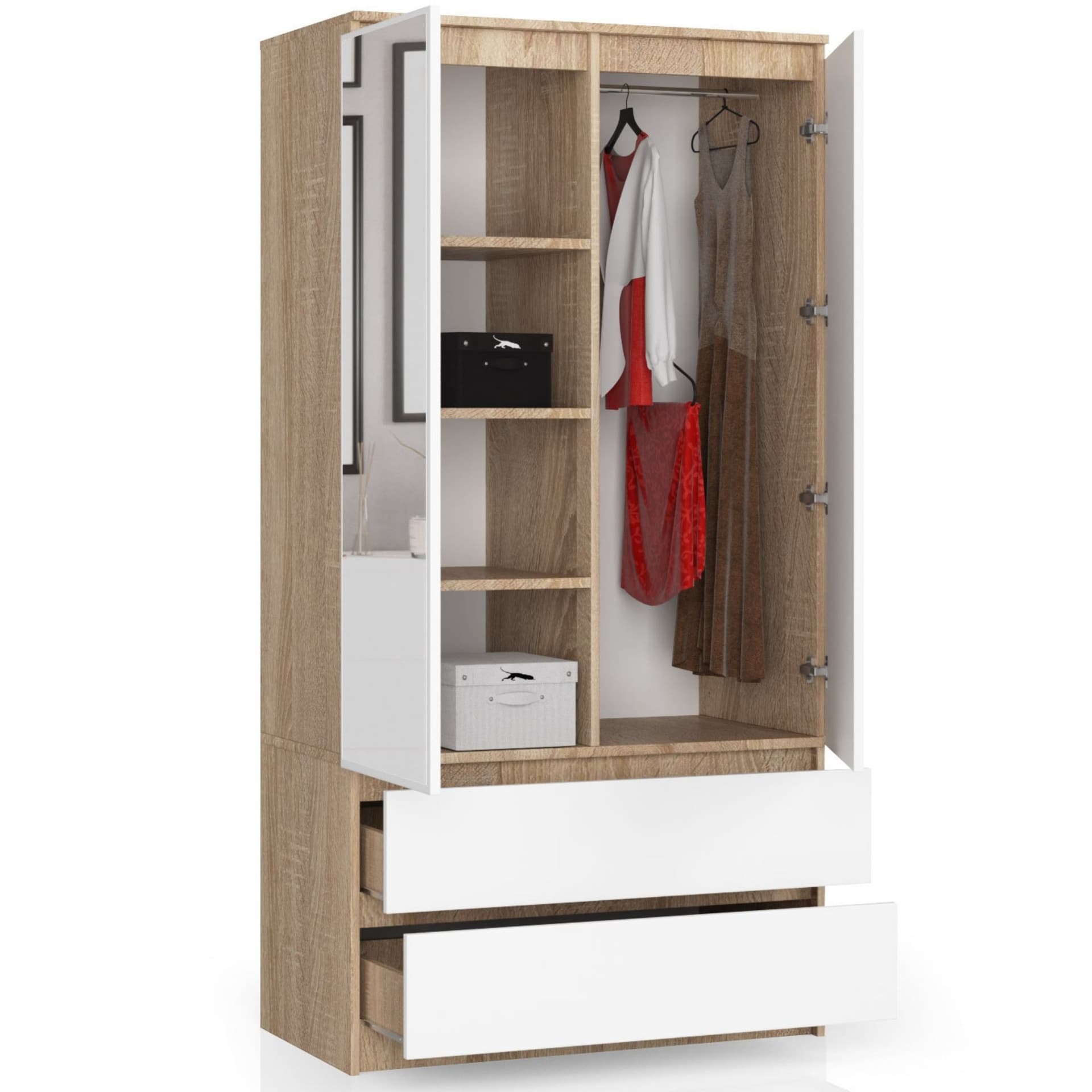 

SZAFA S90 2D 2SZ 2 LUSTRO CLP SONOMA / BIAŁY