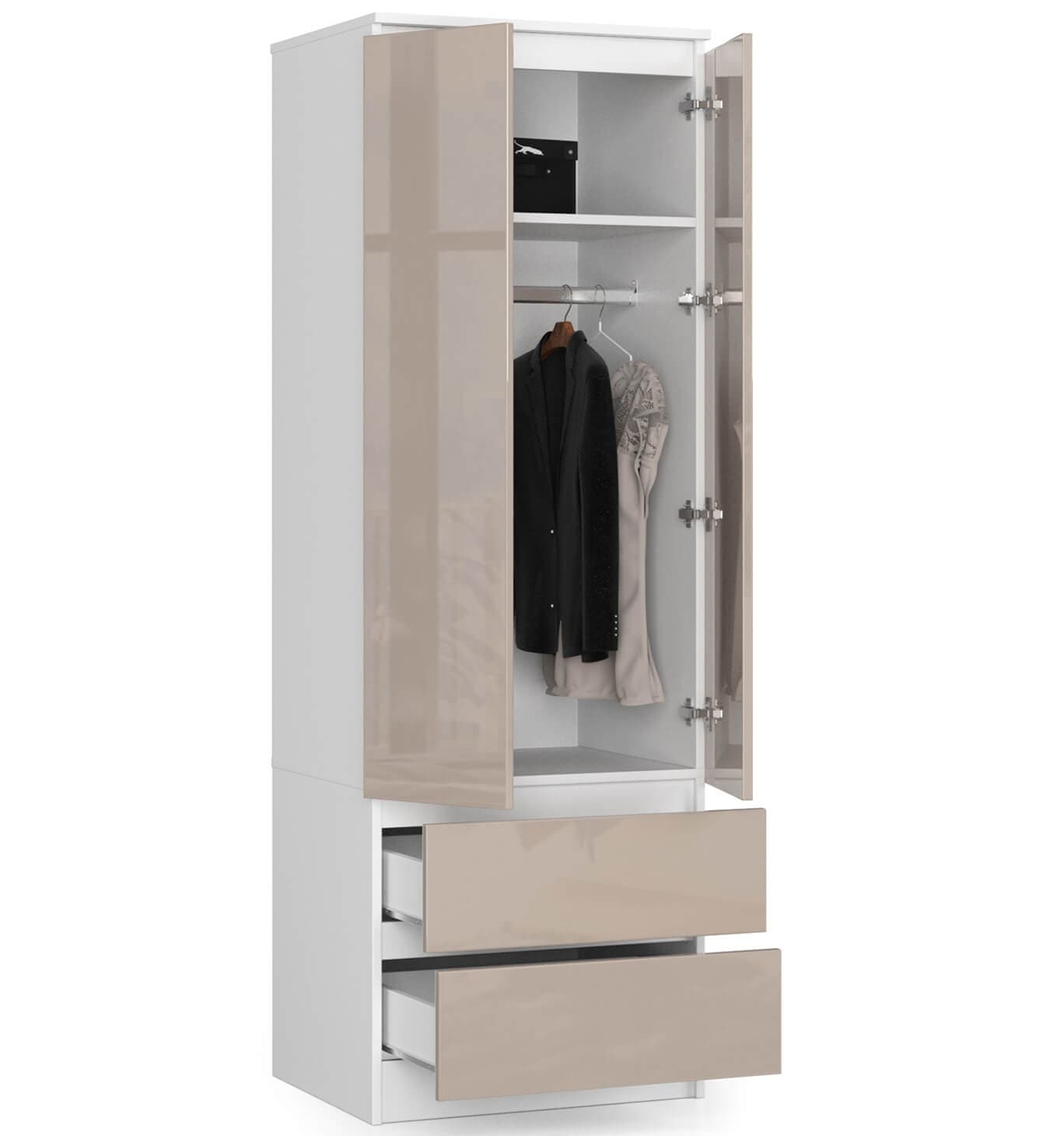 

Szafa STAR S 60 cm 2 drzwi 2 szuflady - biała-cappuccino połysk
