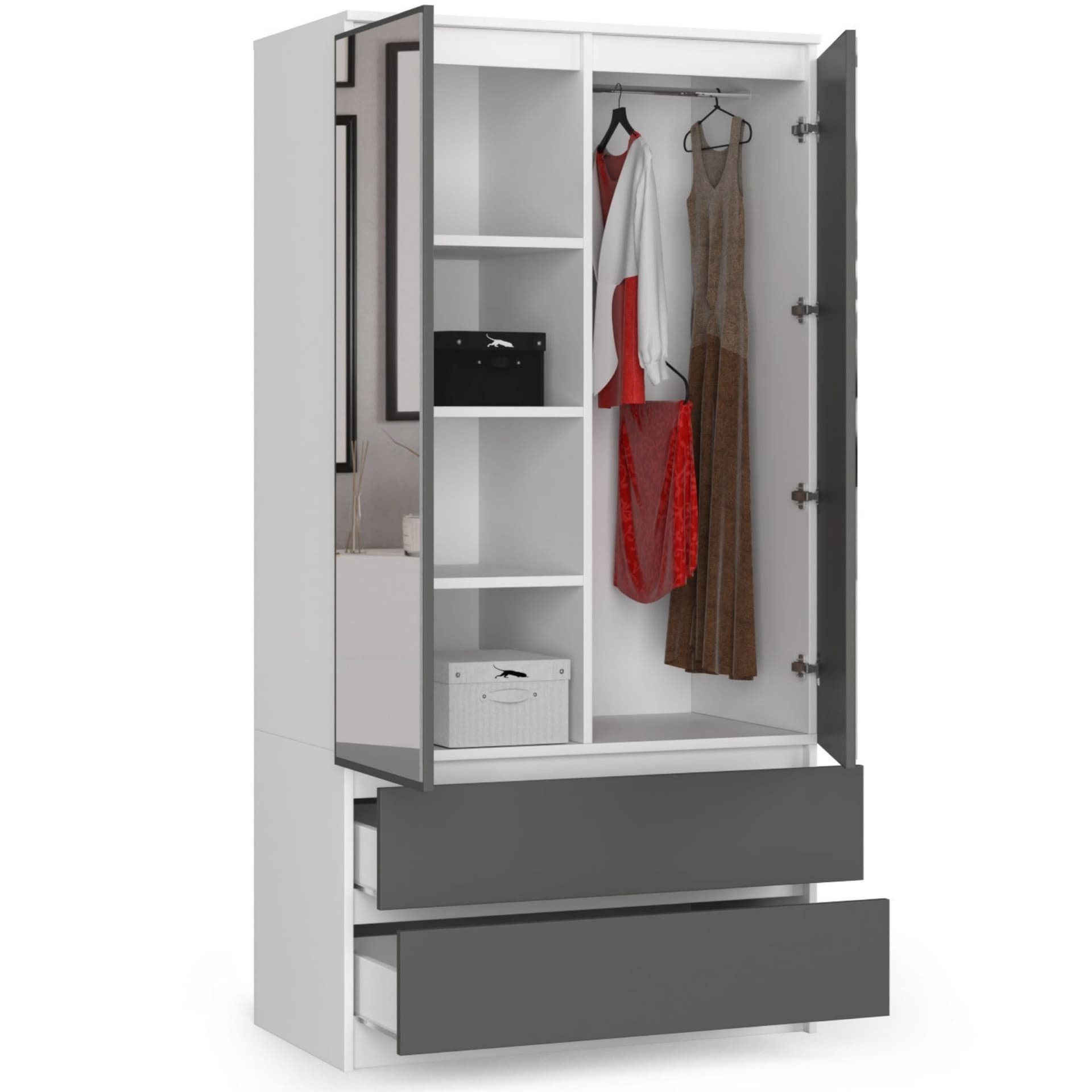 

SZAFA S90 2D 2SZ 2 LUSTRO CLP BIAŁY / SZARY