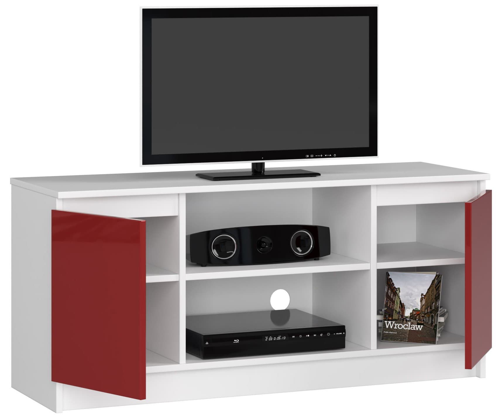 

SZAFKA RTV 120 cm 2D 1P CZERWONY AKRYL WYSOKI POŁYSK