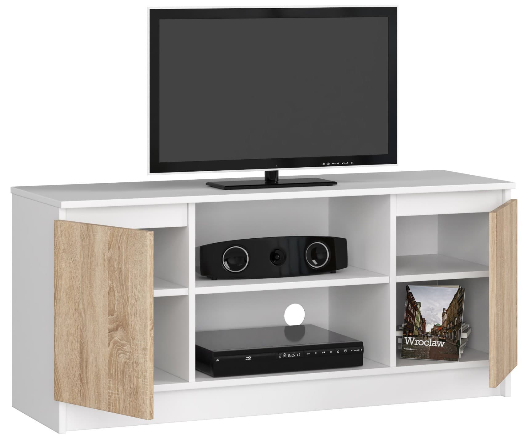

SZAFKA RTV 120 cm 2D 1P BIAŁA / SONOMA