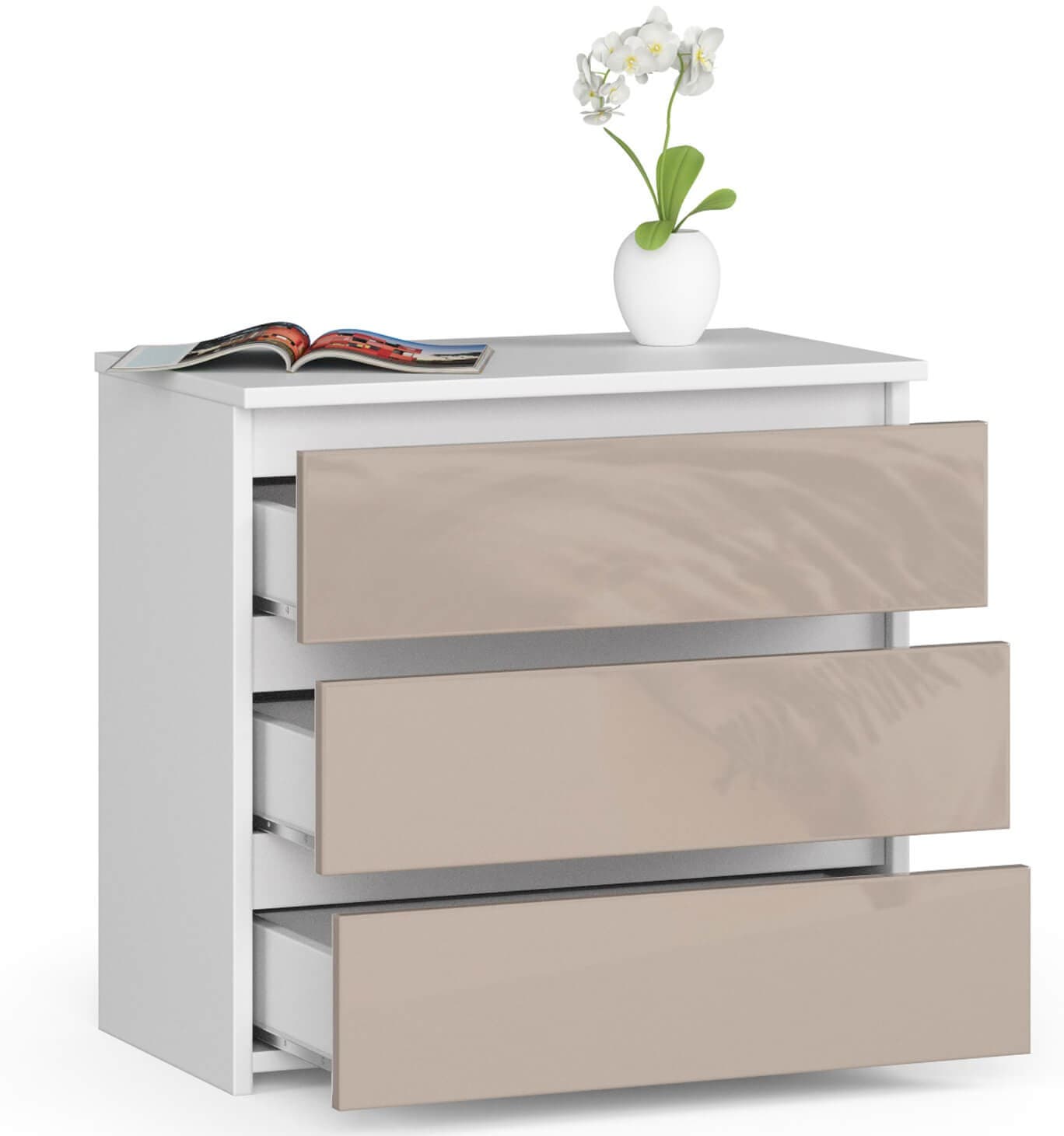 

Szafka nocna CL3 60 cm 3 szuflady - biała-cappuccino połysk