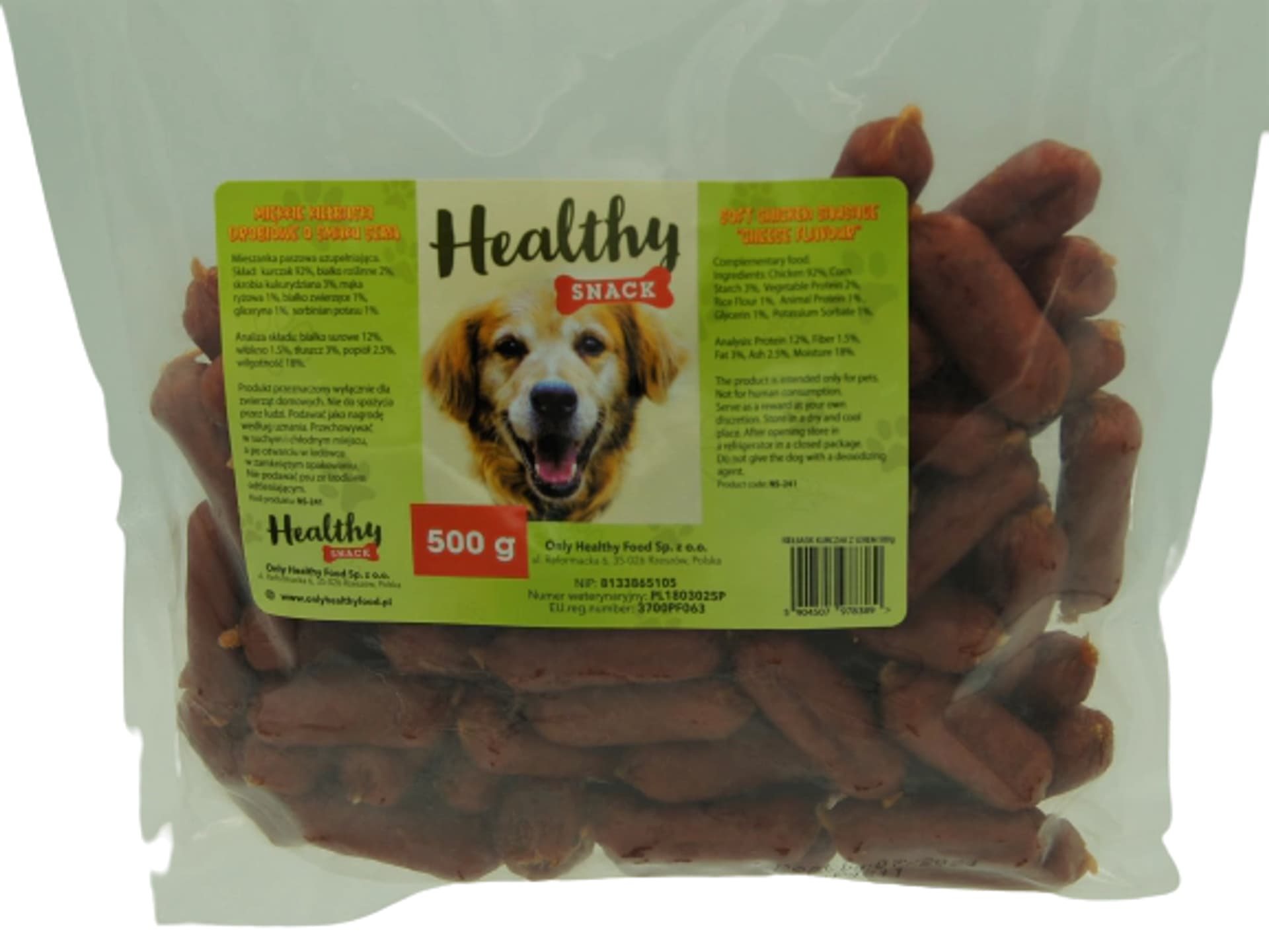 

HEALTHY SNACK Miękkie kiełbaski drobiowe o smaku sera 500g [NS-241]