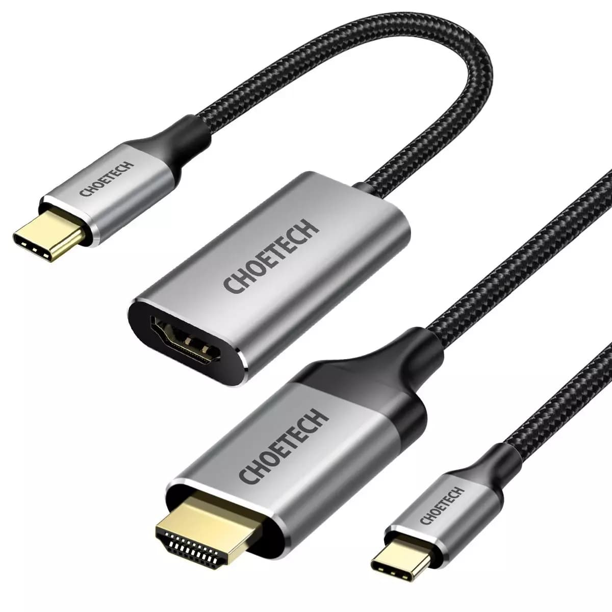 

Choetech zestaw przejściówka HUB USB Typ C - HDMI 2.0 (3840 x 2160 @ 60Hz) szary (HUB-H12) + kabel USB Typ C - HDMI (3840 x 2160 @ 60Hz) 2m szary (CH0021)