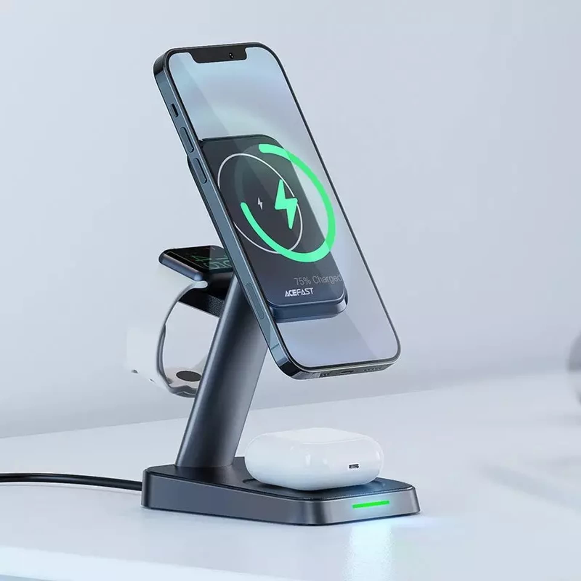

Acefast bezprzewodowa ładowarka Qi 15W do iPhone (z MagSafe), Apple Watch i Apple AirPods stojak podstawka uchwyt magnetyczny czarny (E3 black)