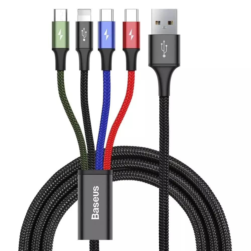 

Kabel usb baseus fast 4w1 2xusb-c / lightning / micro 3,5a 1.2m (czarny)