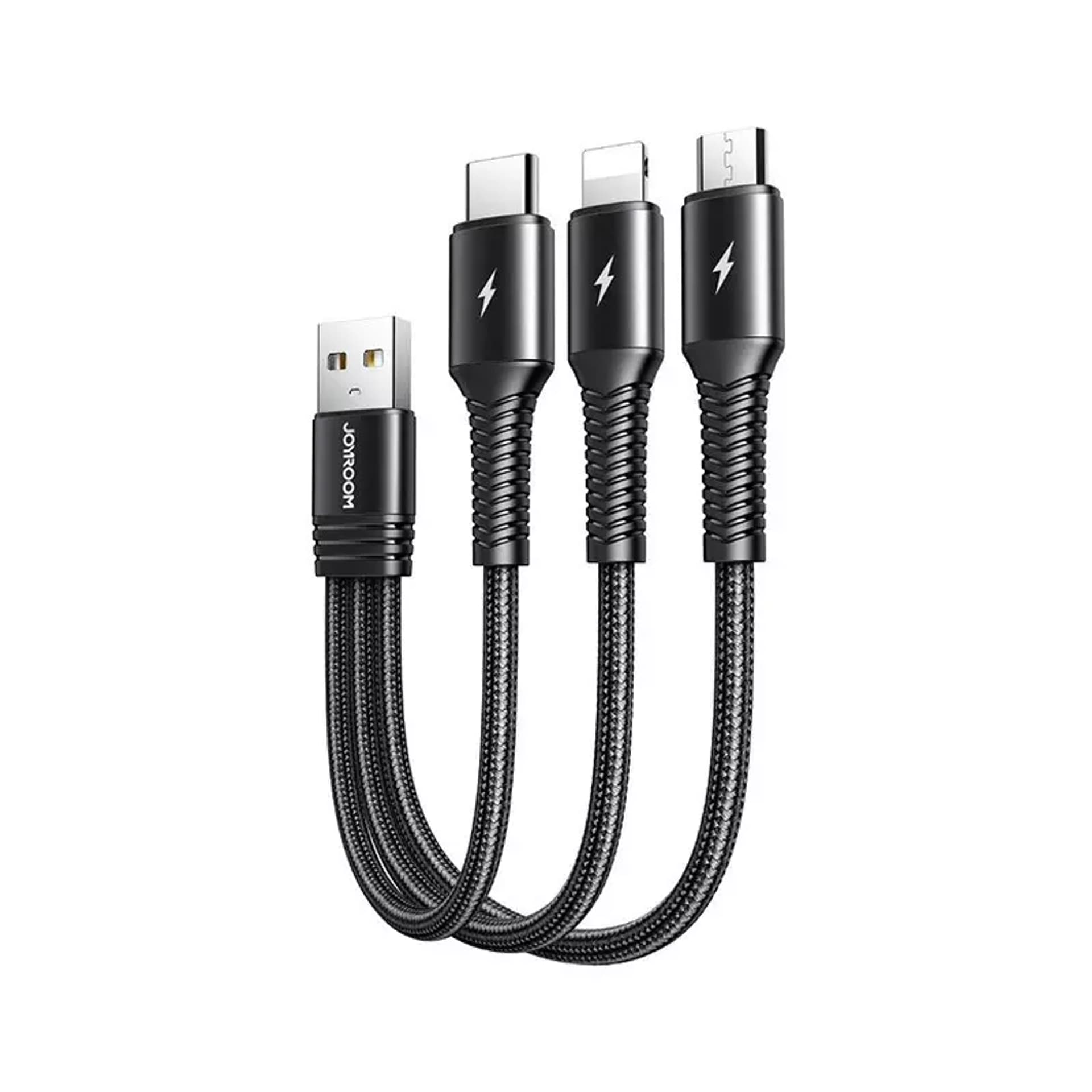 

Joyroom 3w1 krótki kabel przewód USB - Lightning / USB Typ C / micro USB 3,5A 15cm czarny (S-01530G9 LCM black)