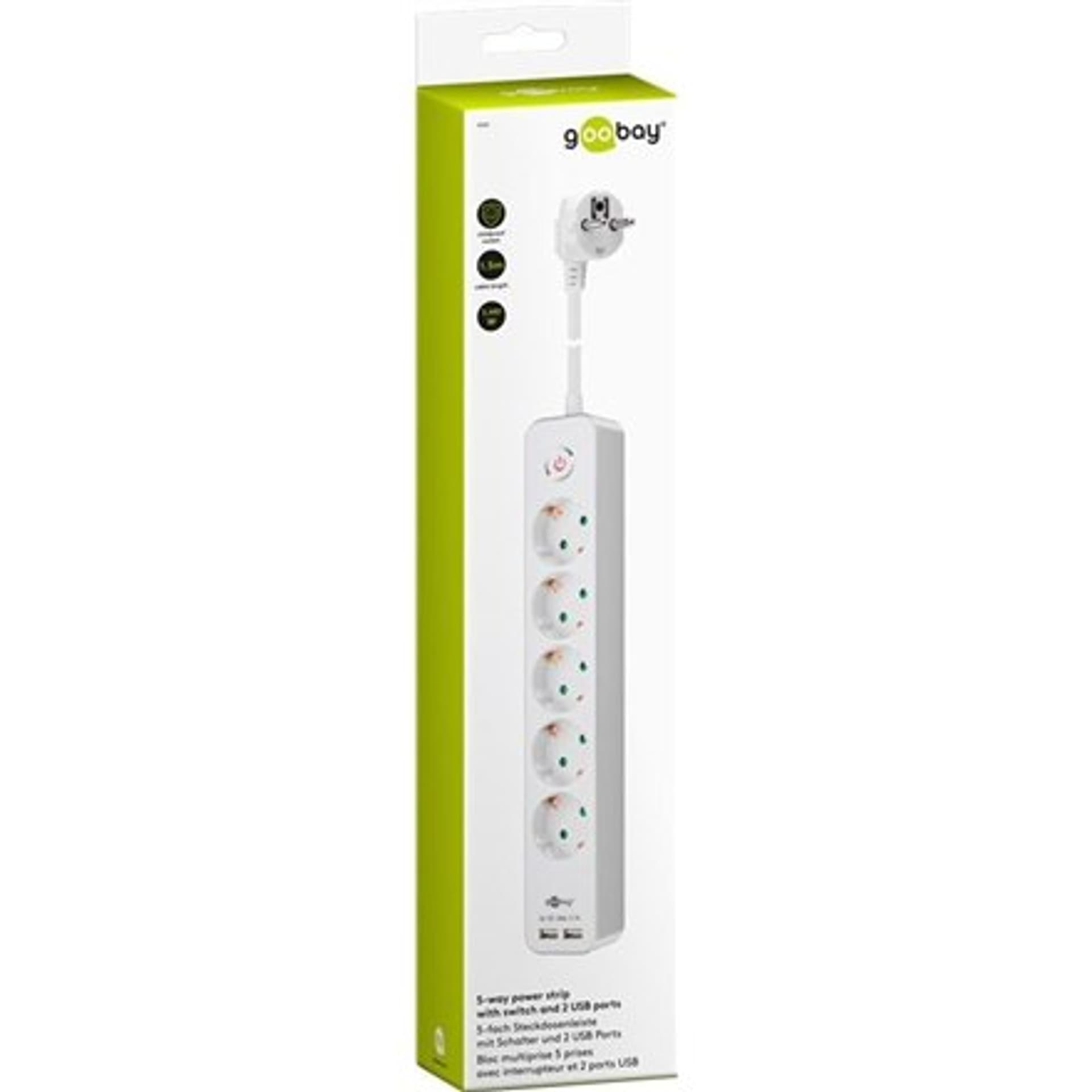 

Goobay 5-way power strip with switch and 2 USB ports 1.5 m White