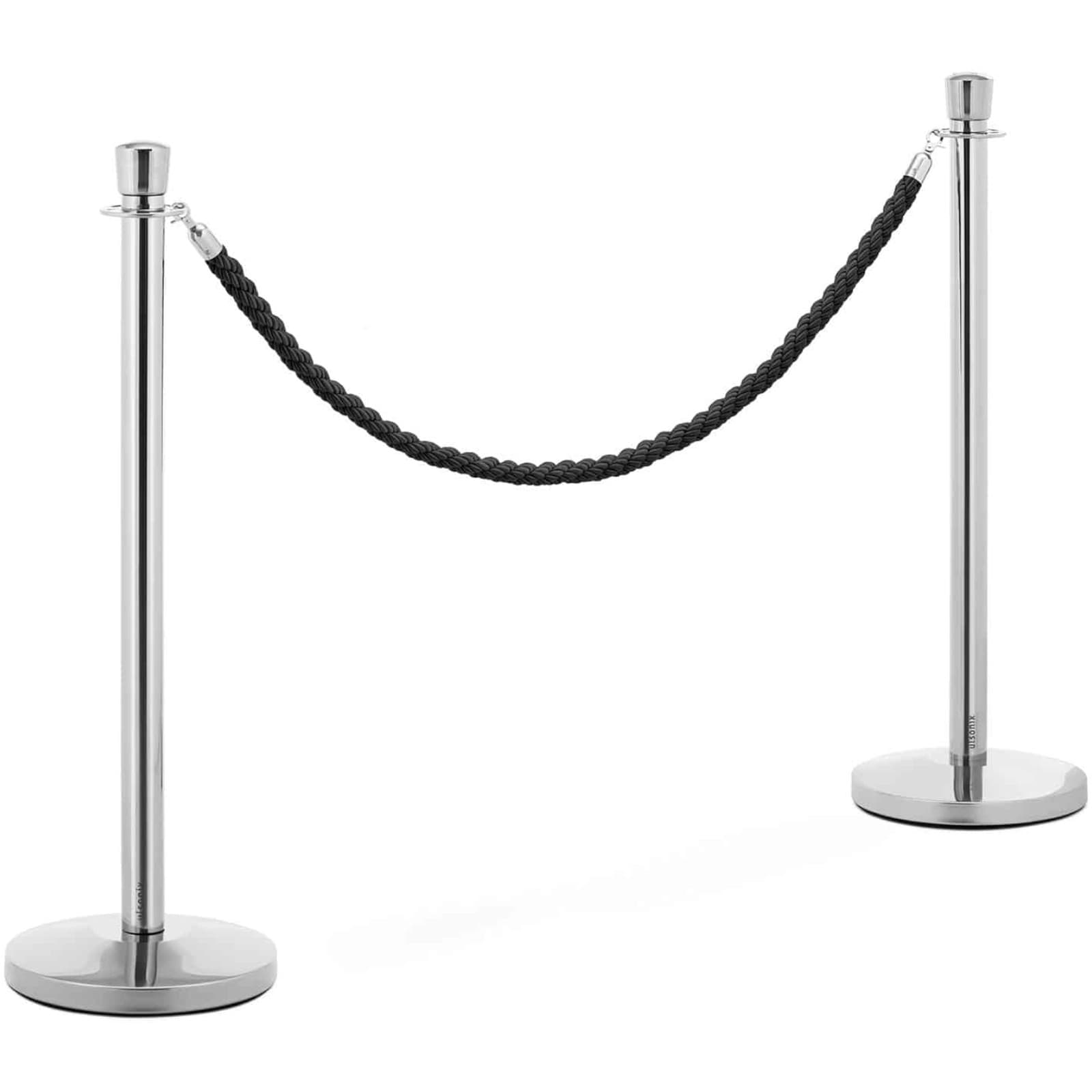 

Słupek odgradzający hotelowy srebrny z czarną liną 150 cm - 2 szt.