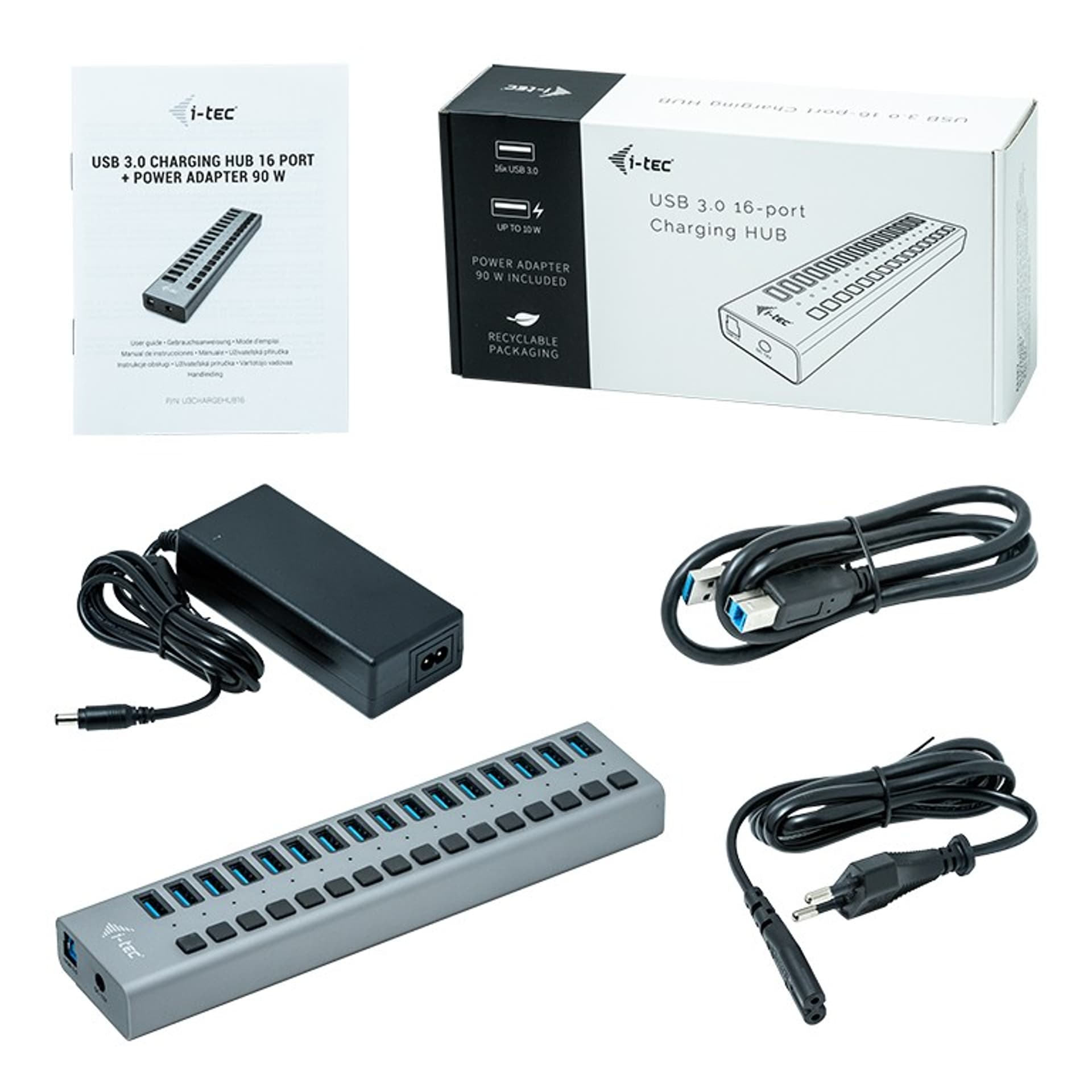 

Hub USB3.0 z ładowaniem, 16 portów, 90W