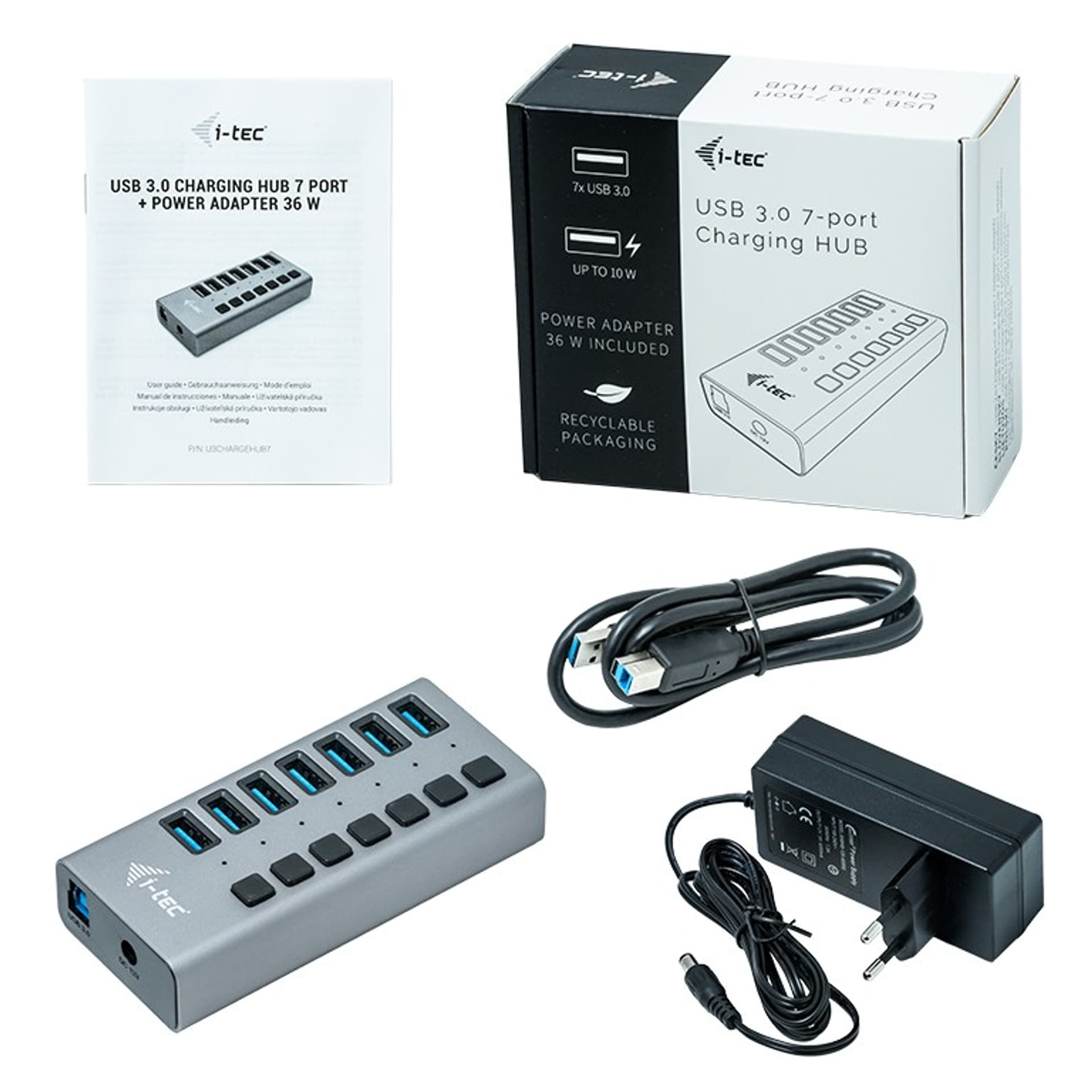 

Hub USB 3.0 z ładowaniem, 7 portów, 36W
