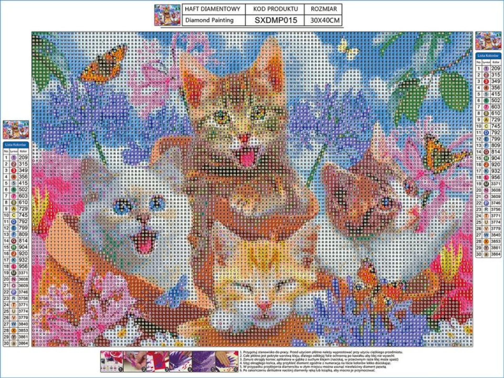 

Haft Diamentowy, Obraz, Mozaika Diamentowa Diamond Painting, 4 KOTKI 40x30cm