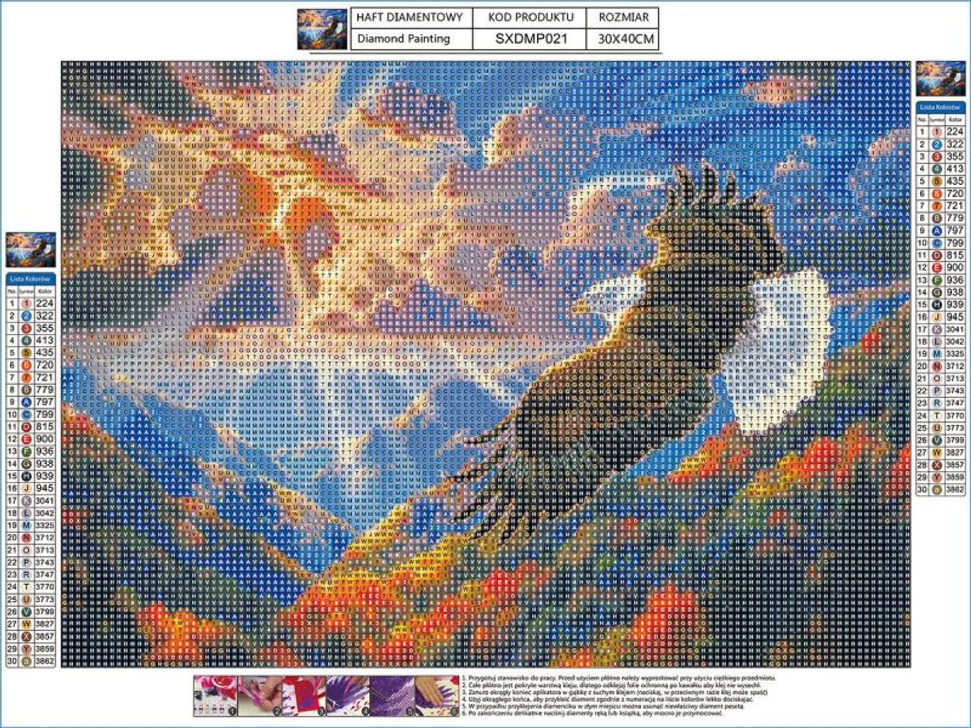 

Haft Diamentowy, Obraz, Mozaika Diamentowa Diamond Painting, ORZEŁ NA NIEBIE 40x30cm