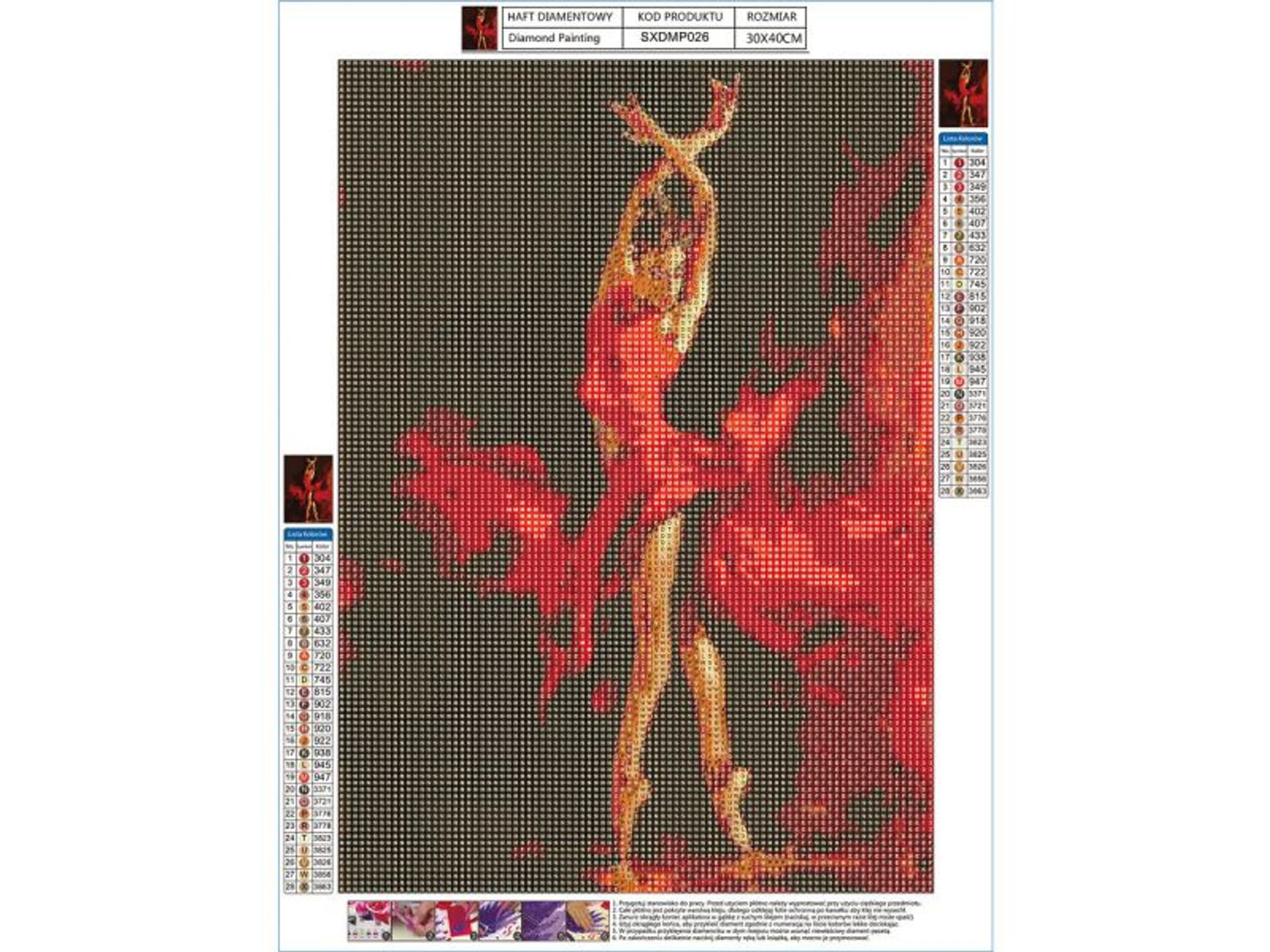 

Haft Diamentowy, Obraz, Mozaika Diamentowa Diamond Painting, OGNISTY BALET 30x40cm