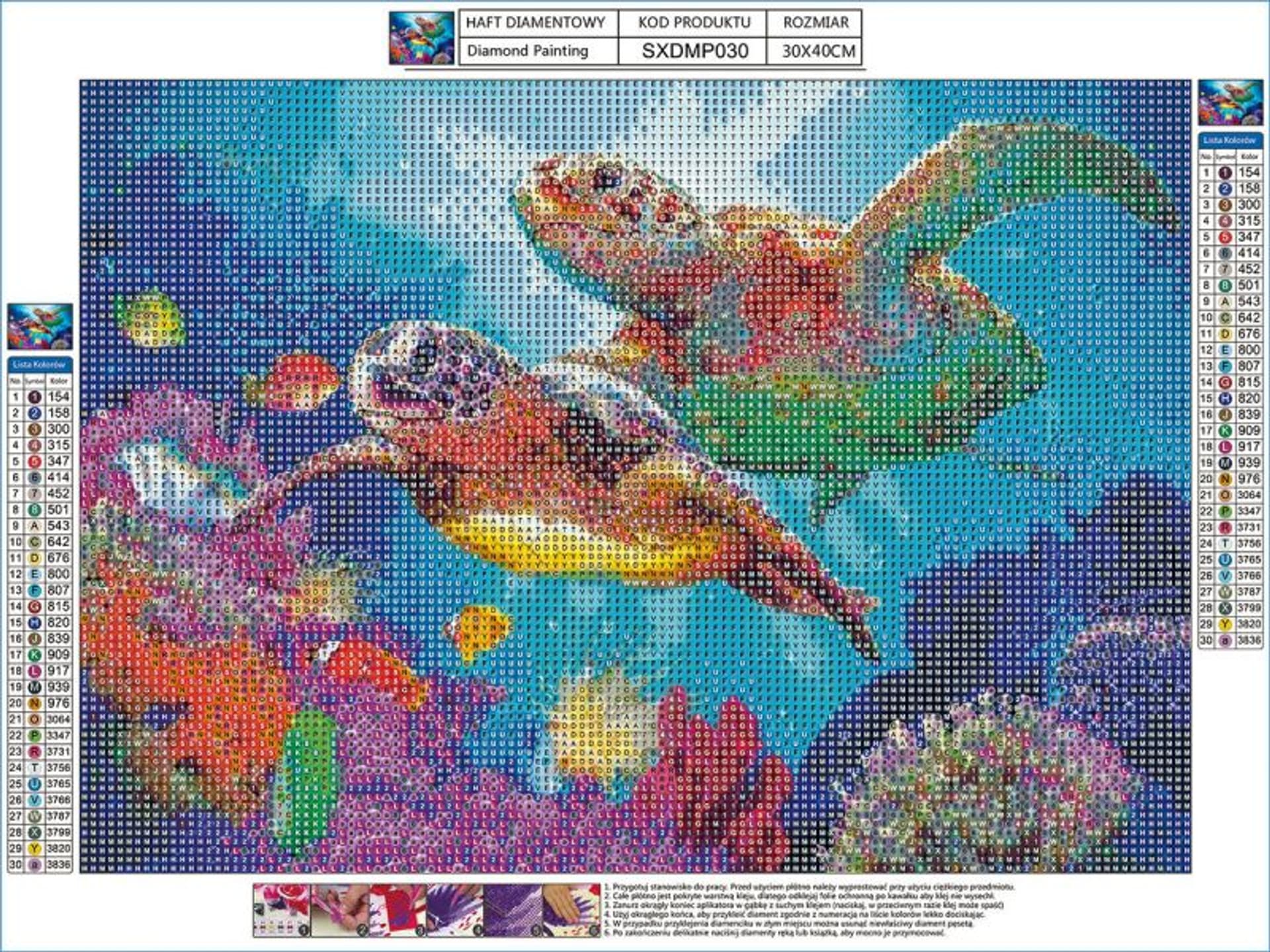 

Haft Diamentowy, Obraz, Mozaika Diamentowa Diamond Painting, DWA ŻÓŁWIE 40x30cm