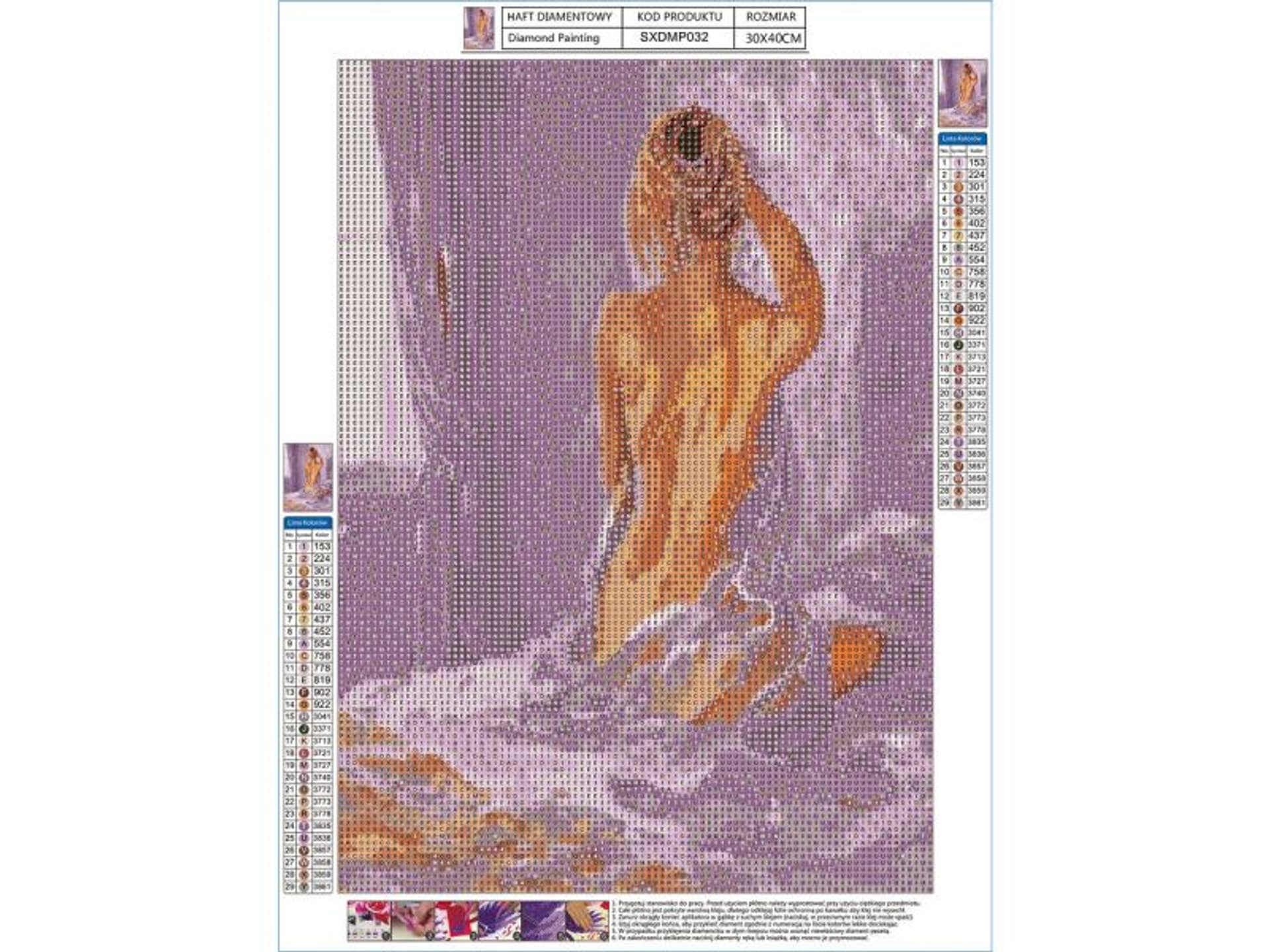 

Haft Diamentowy, Obraz, Mozaika Diamentowa Diamond Painting, SUBTELNY AKT 30x40cm