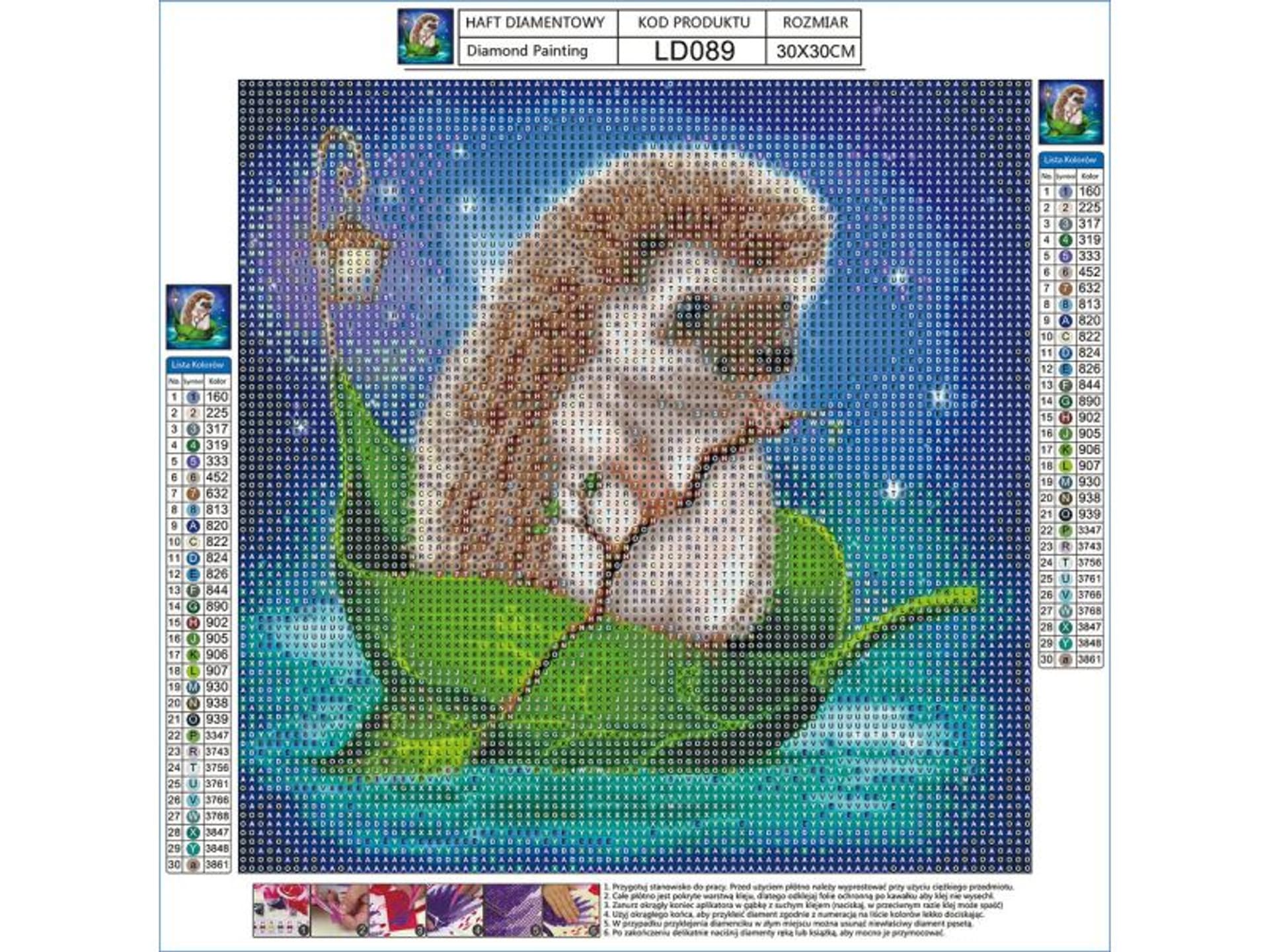

Haft Diamentowy, Obraz, Mozaika Diamentowa Diamond Painting, JEŻYK NA LISTKU 30x30cm