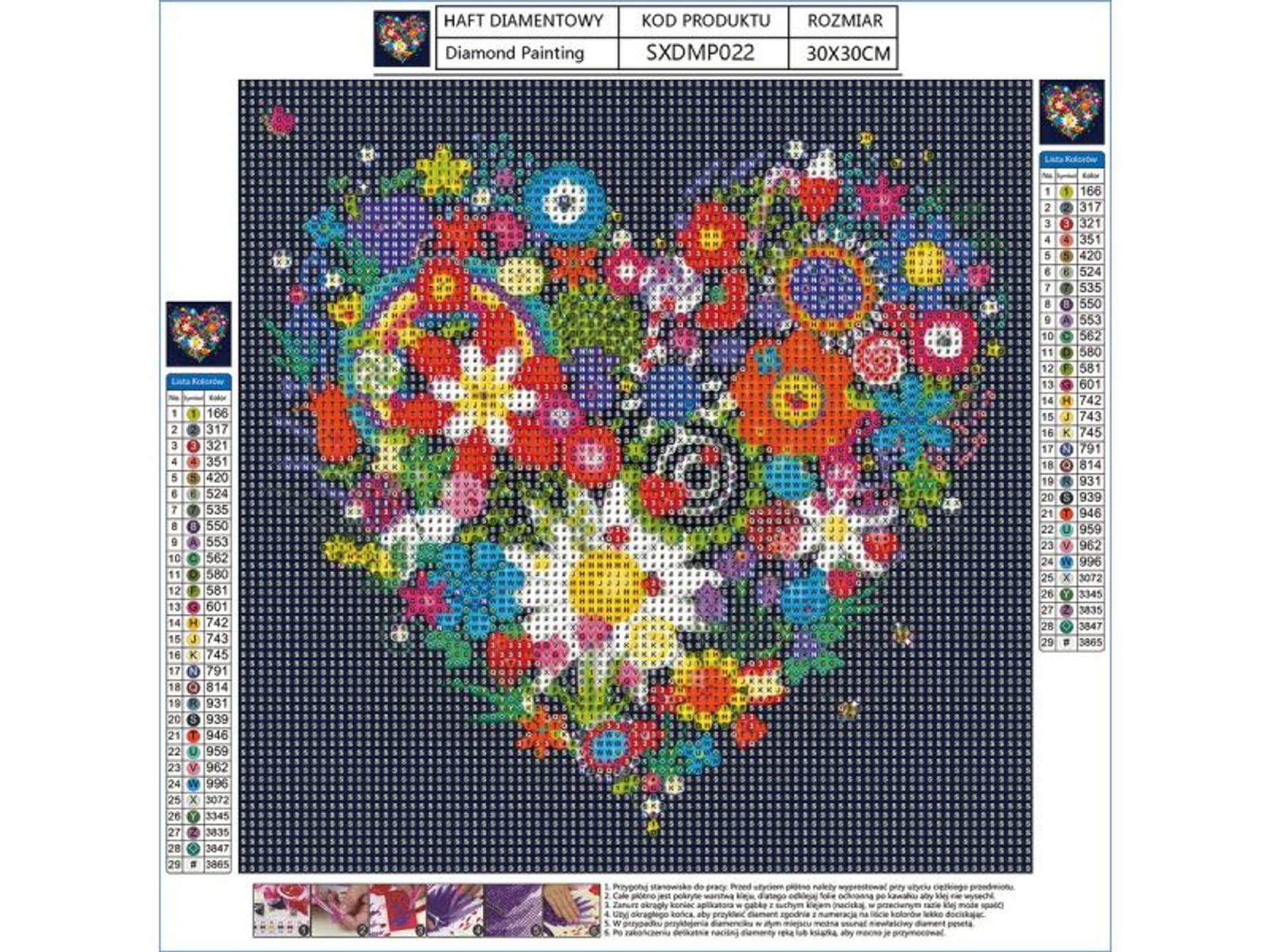 

Haft Diamentowy, Obraz, Mozaika Diamentowa Diamond Painting, KWIECISTE SERDUSZKO 30x30cm
