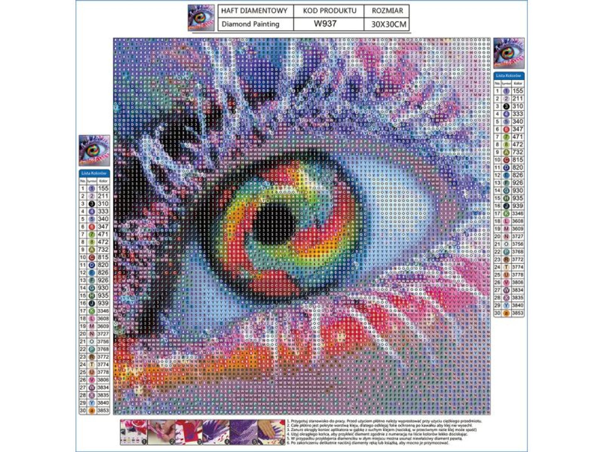 

Haft Diamentowy, Obraz, Mozaika Diamentowa Diamond Painting, OKO W KOLORZE 30x30cm